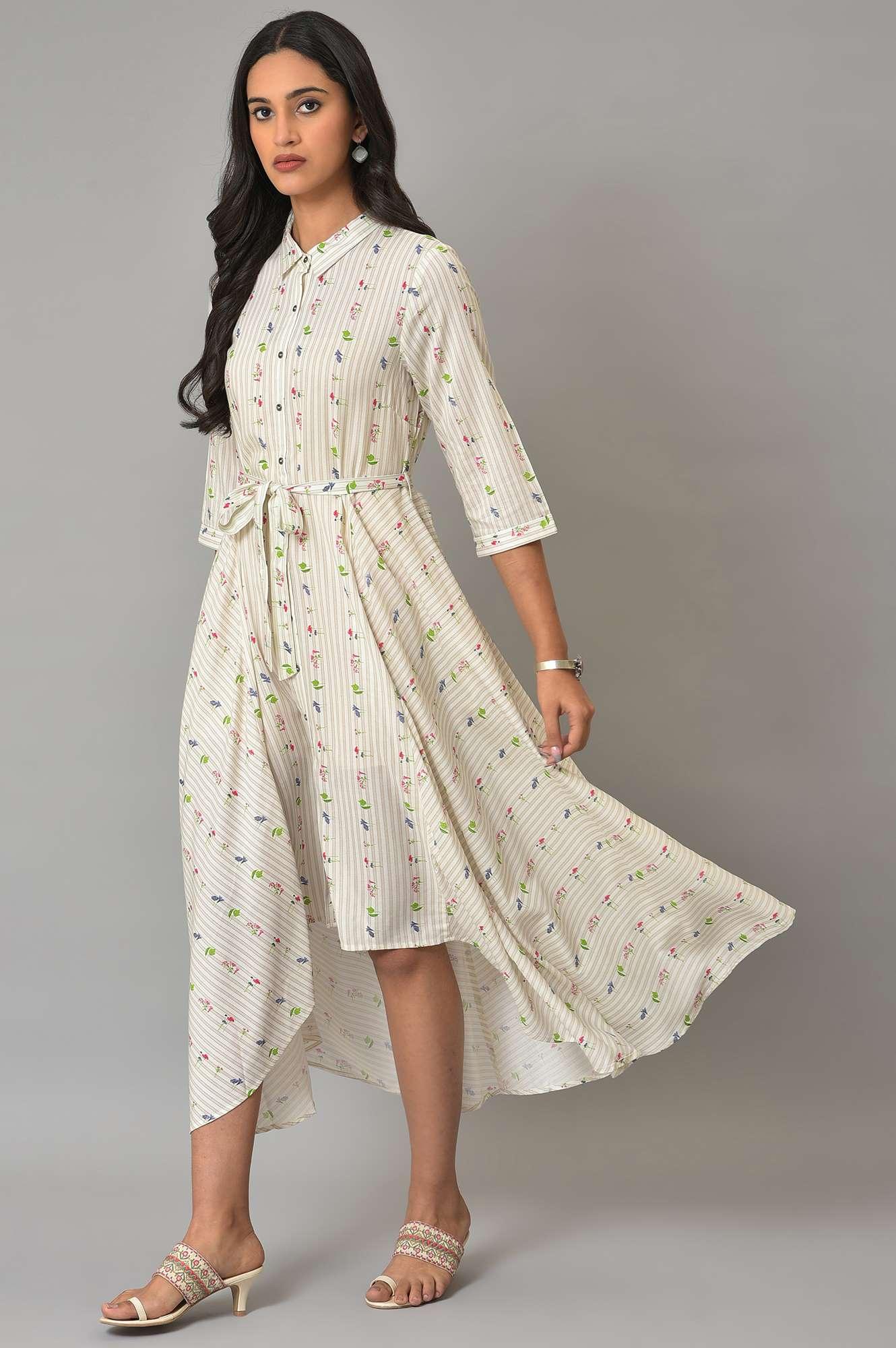 Ecru Printed Summer Shirt Dress - Image 4