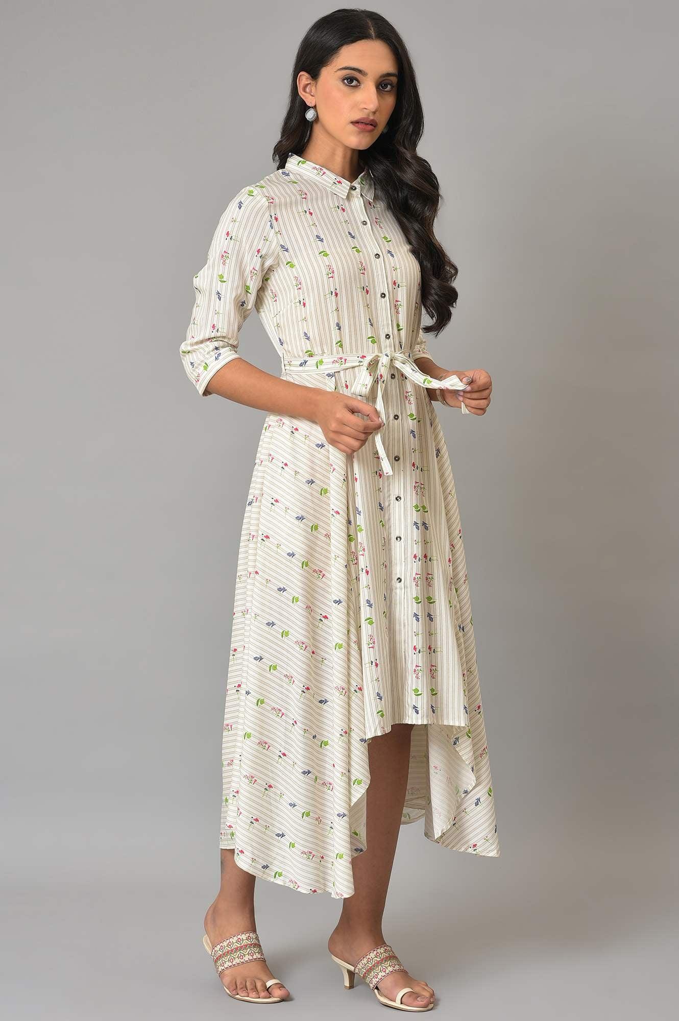 Ecru Printed Summer Shirt Dress - Image 5