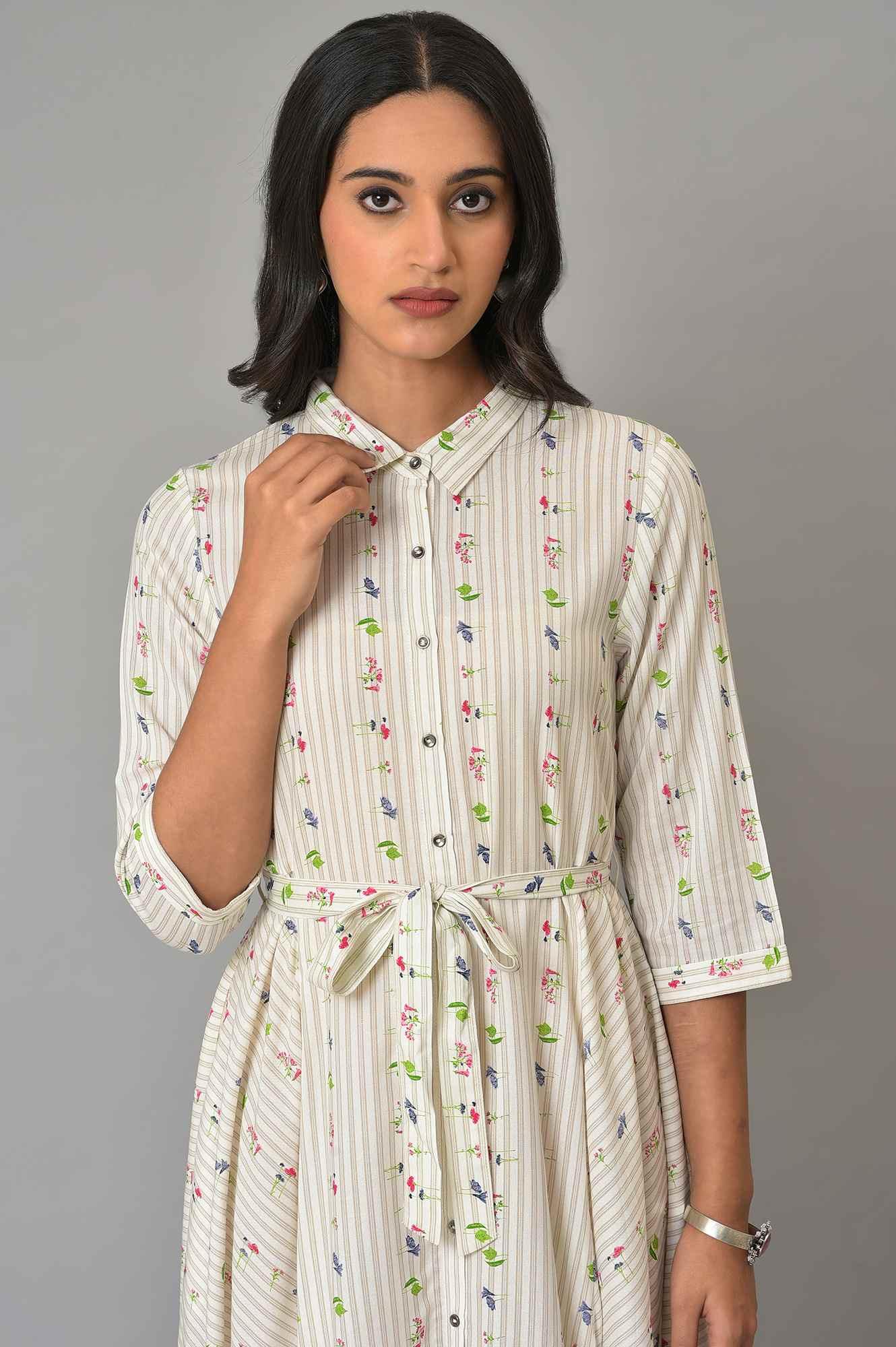 Ecru Printed Summer Shirt Dress - Image 6