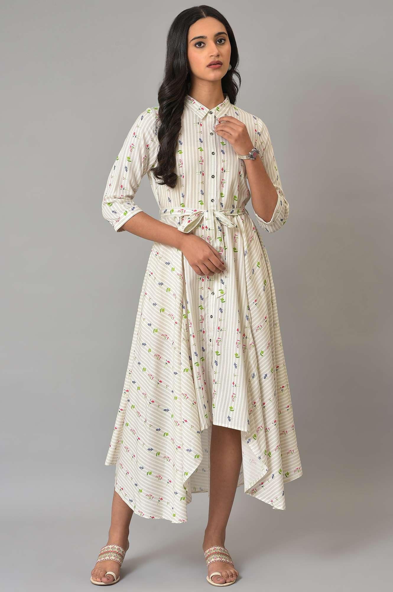 Ecru Printed Summer Shirt Dress - Image 7