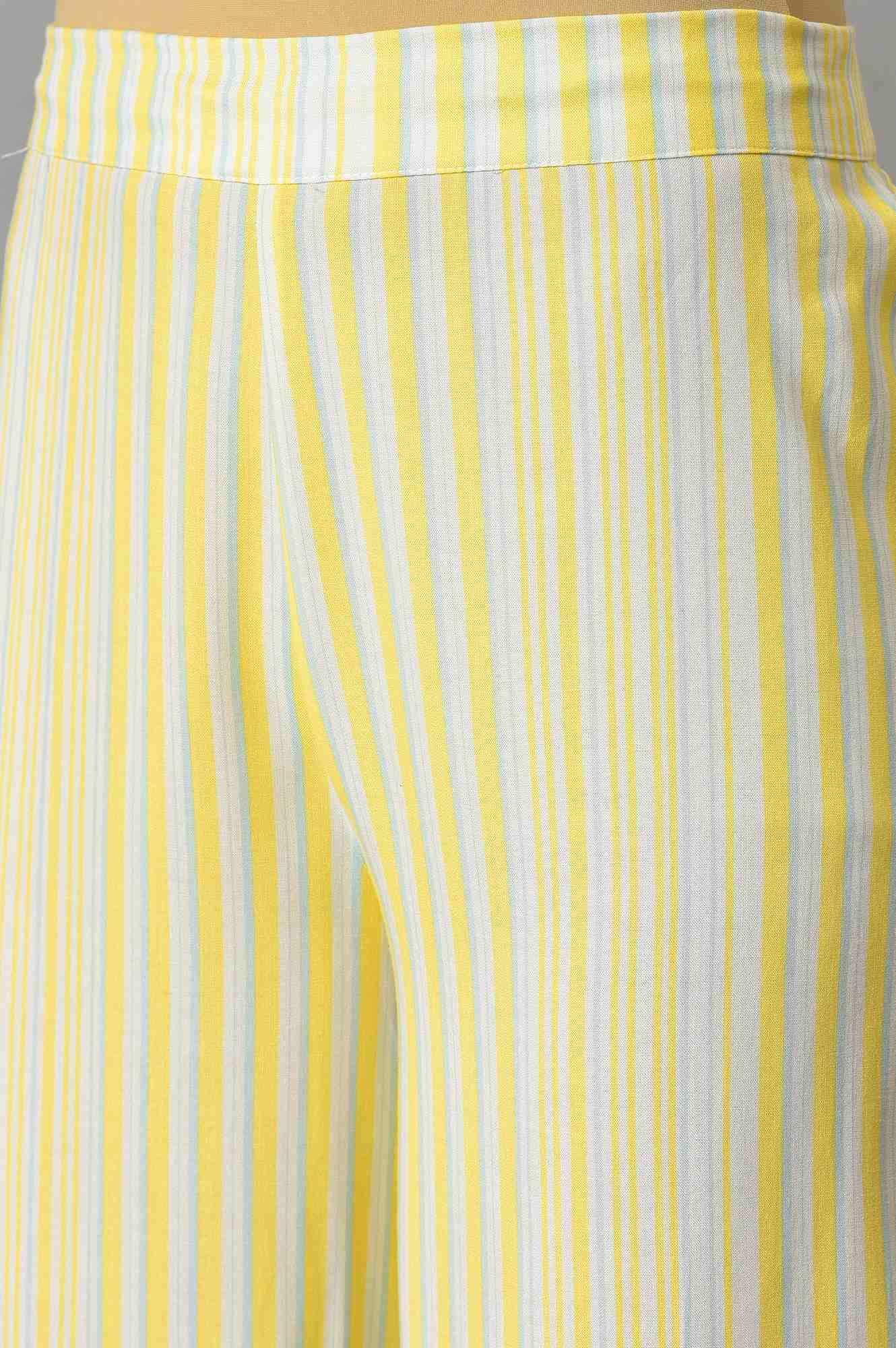 Ecru Rayon Dobby kurta With Yellow Parallel Pants And Ecru Dupatta - Image 7