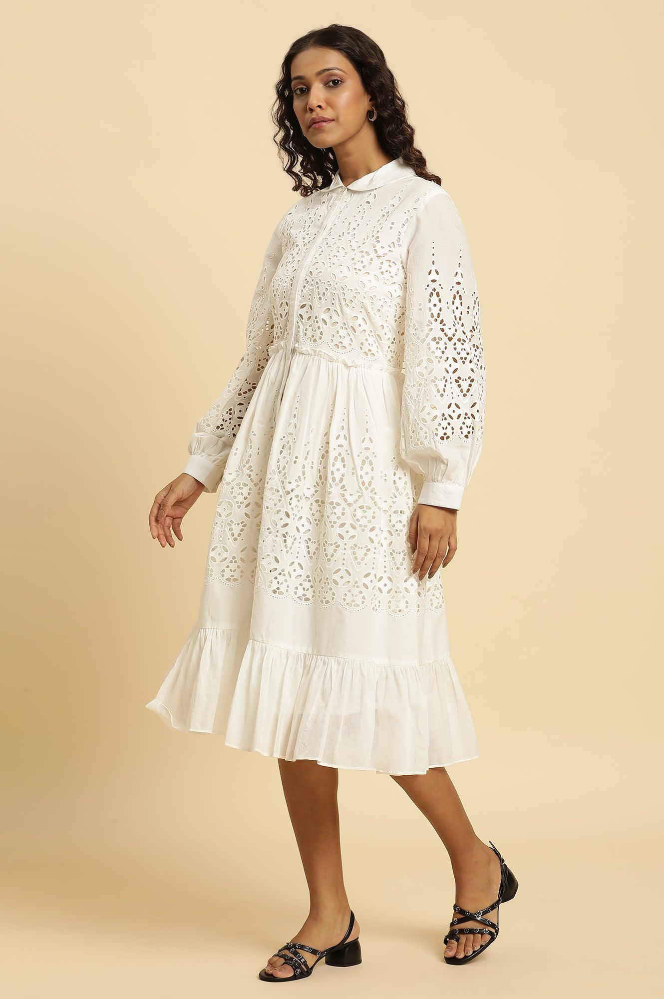 Ecru Schiffli Western Dress - Image 3
