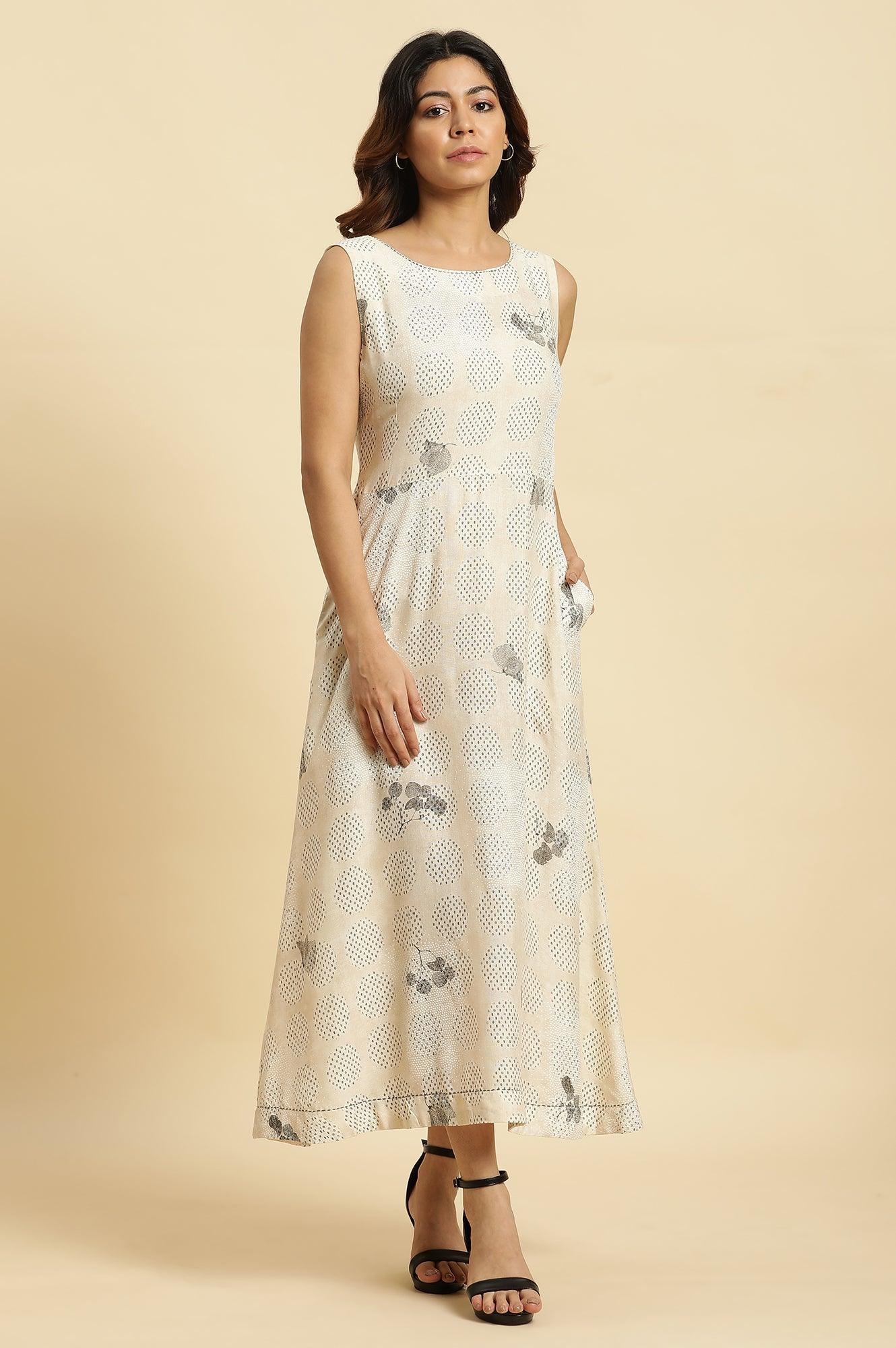 Ecru Sleeveless Western Long Dress - Image 2
