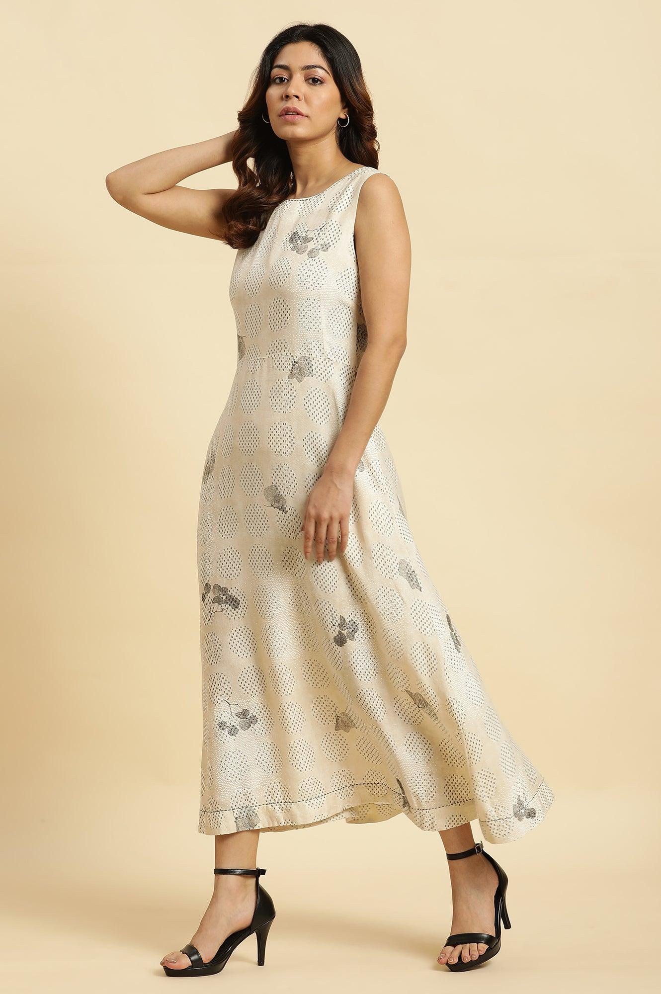 Ecru Sleeveless Western Long Dress - Image 3