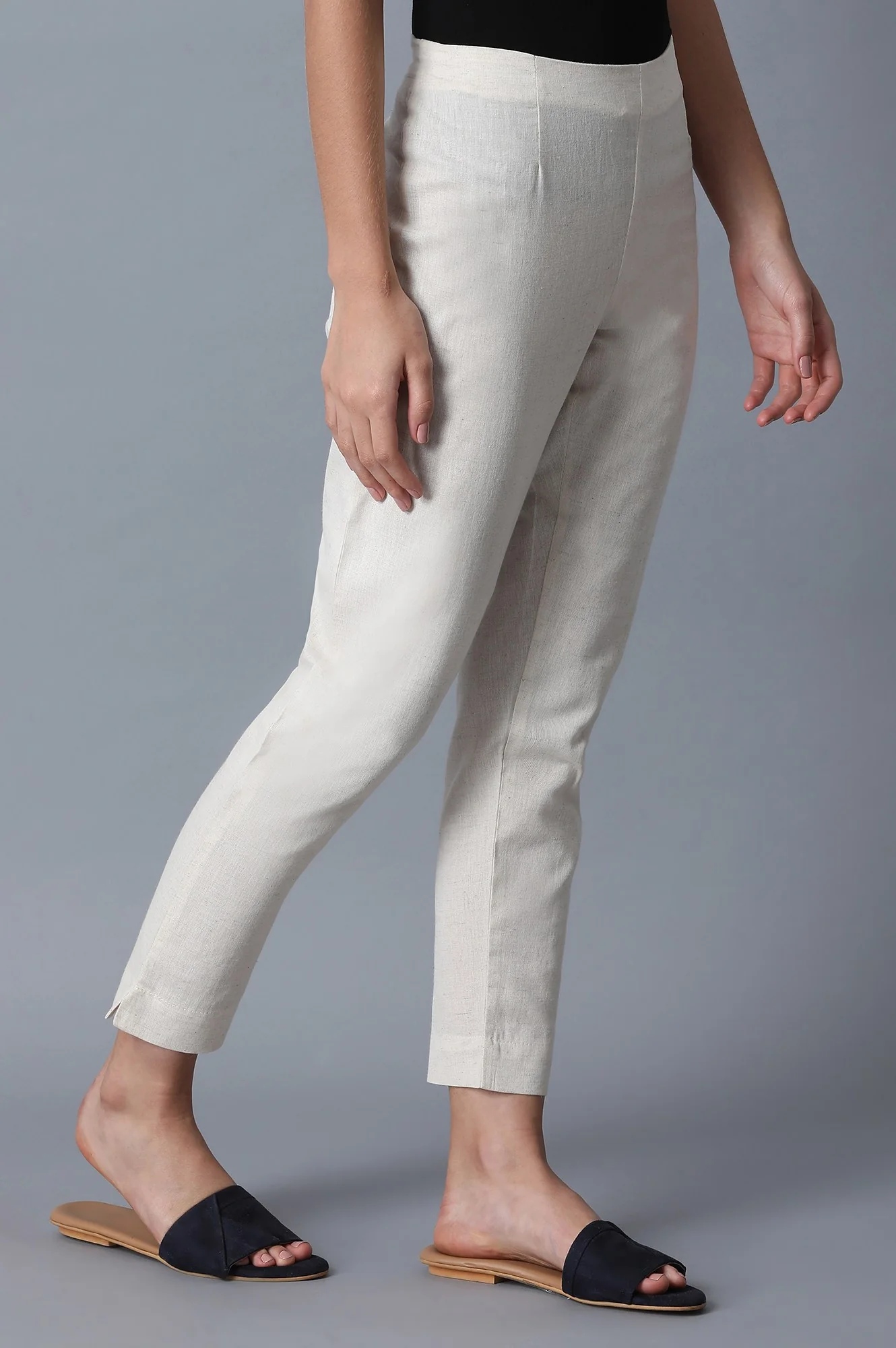 White Cotton Slim Pants - Image 4