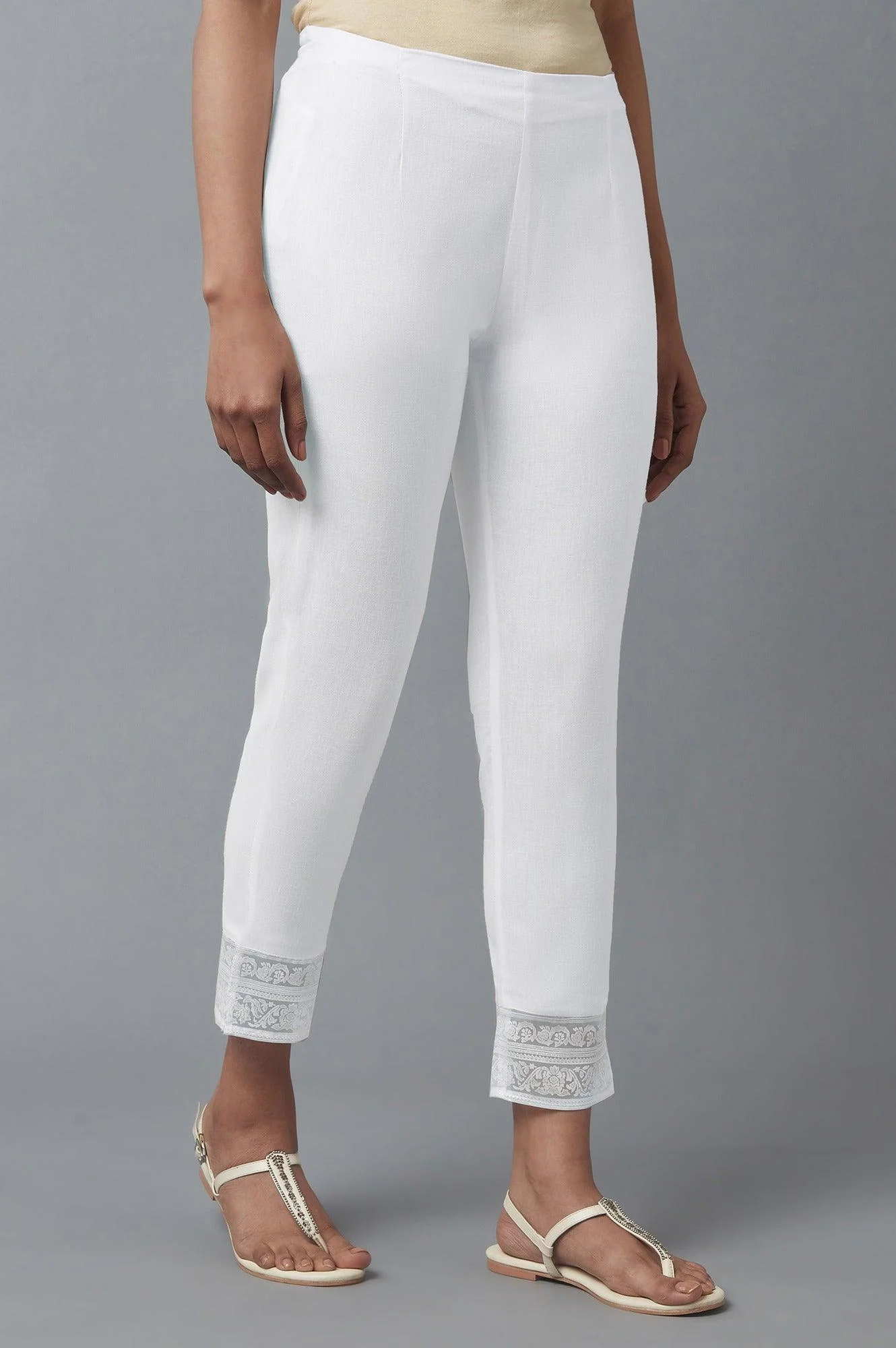 Ecru Slim Pants with Brasso Panel - Image 4