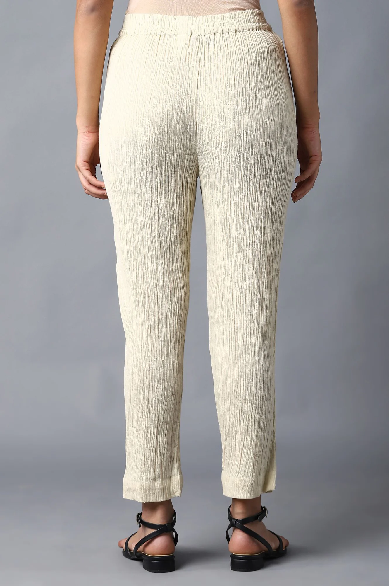 Cream Slim Pants With Full Elastication - Image 2