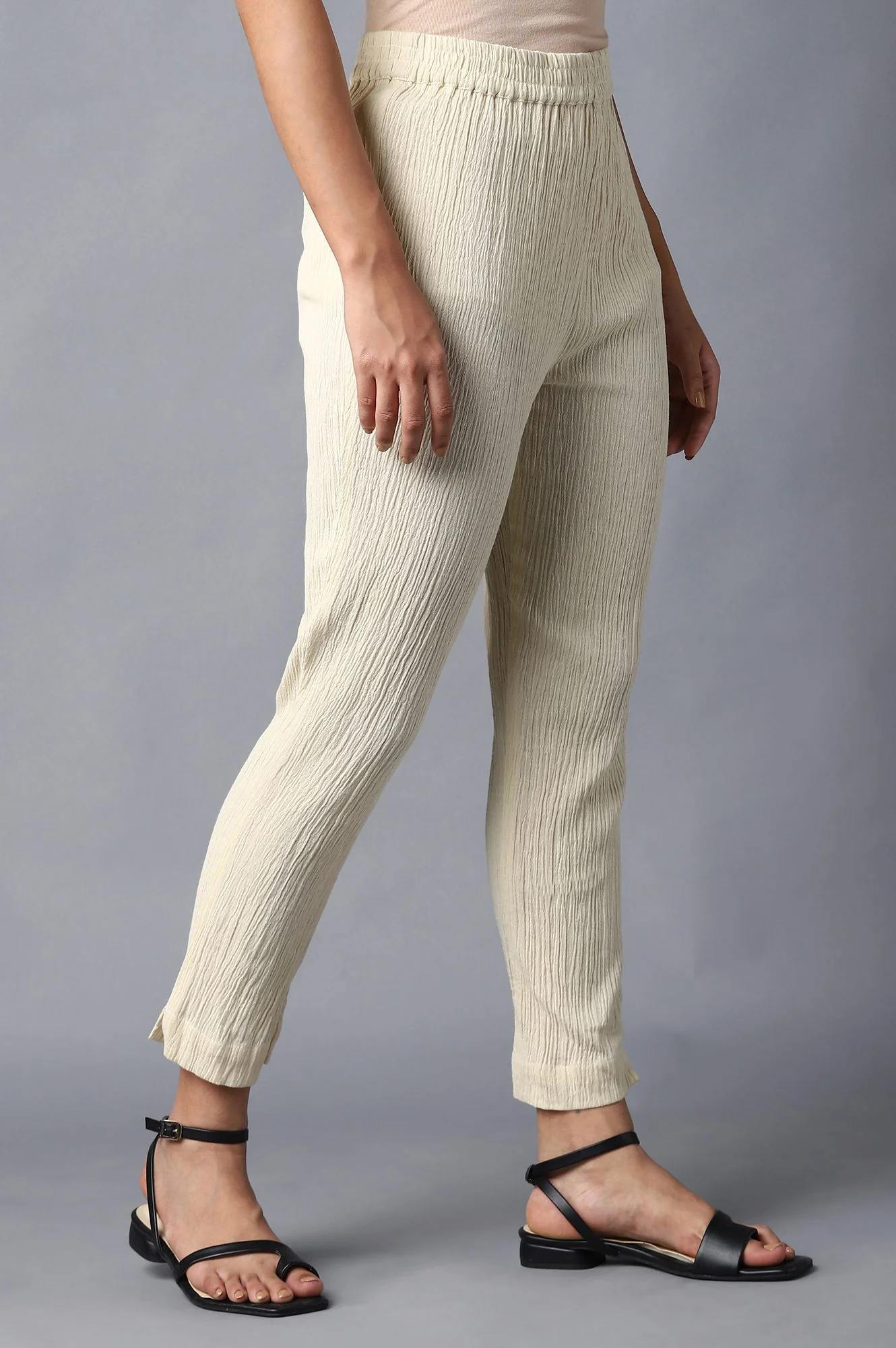 Cream Slim Pants With Full Elastication - Image 4