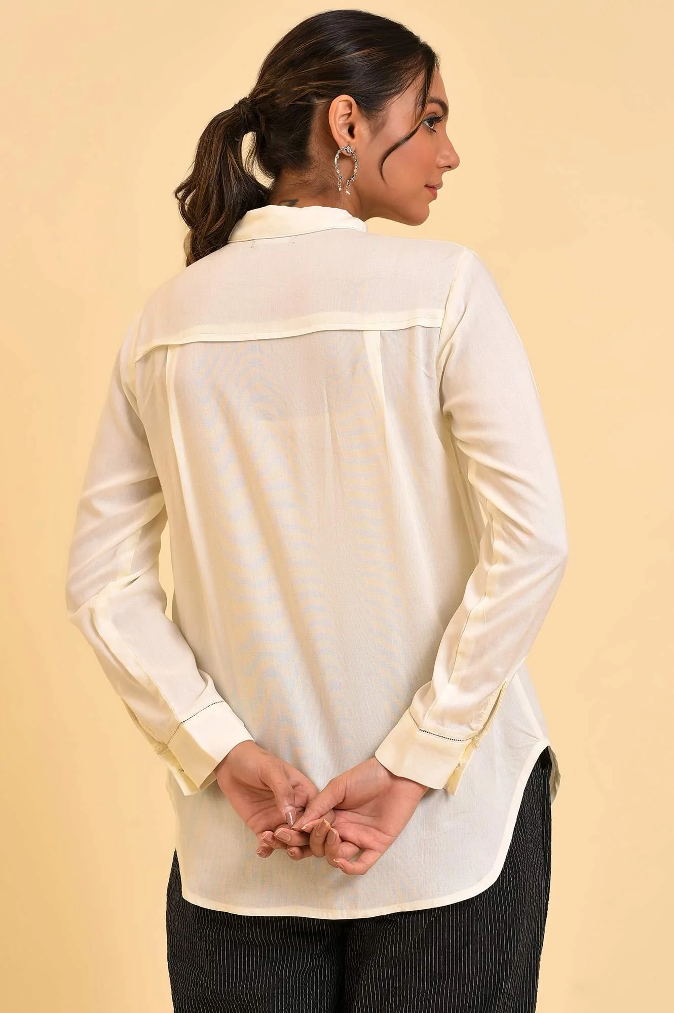 Ecru Solid Classis Western Shirt - Image 2