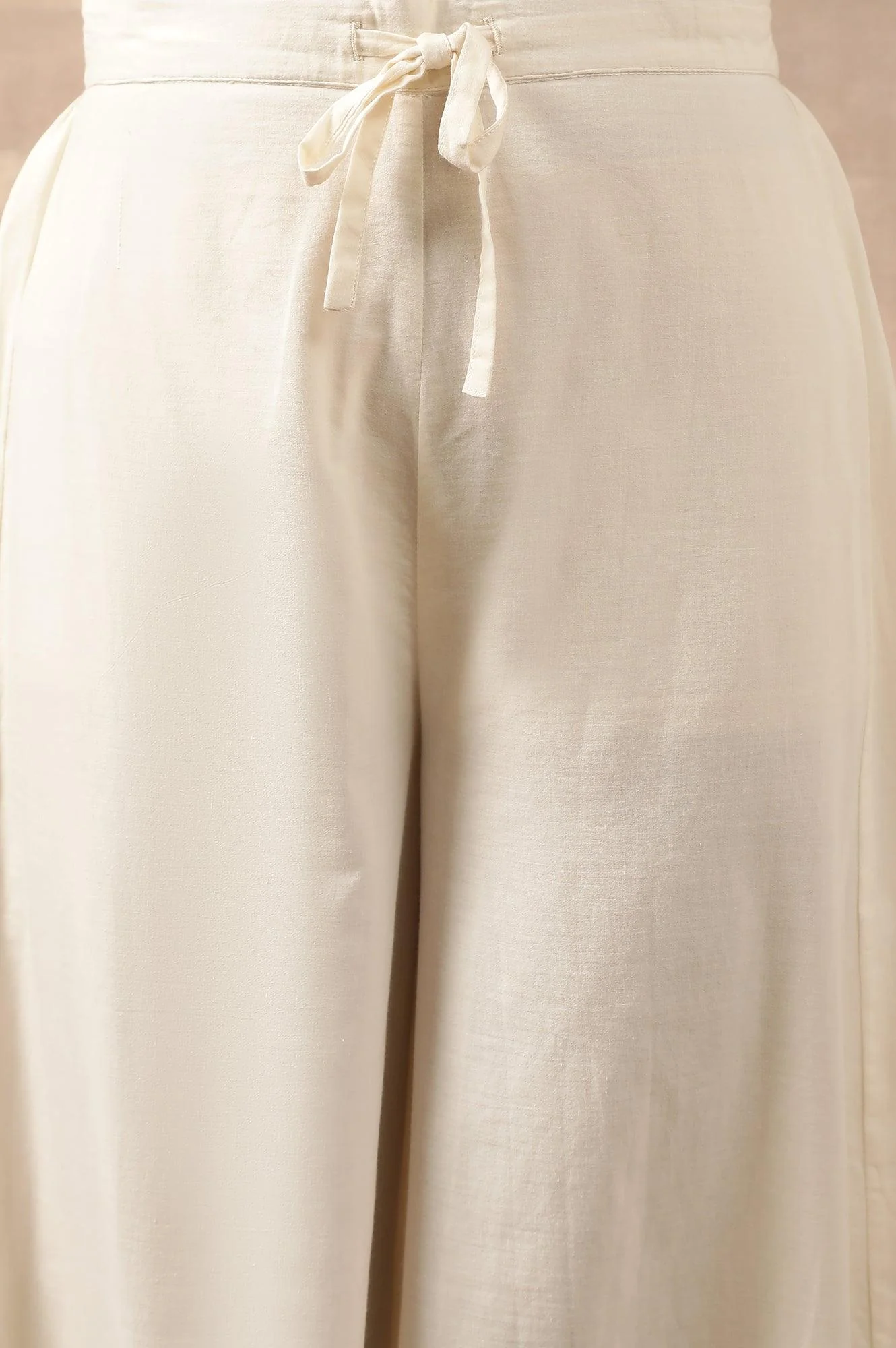 Ecru Solid Flared Pants - Image 7