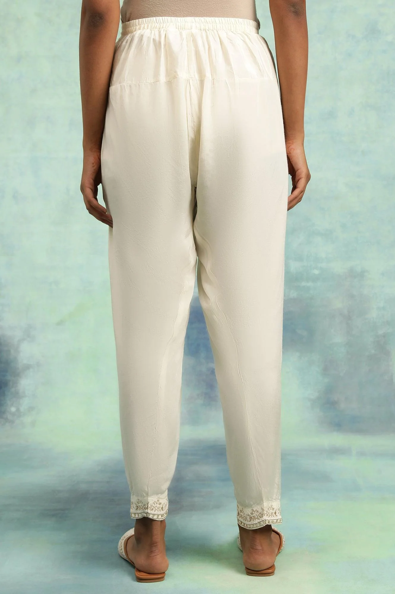Ecru Solid Salwar With Gold Embroidery At Hem - Image 2