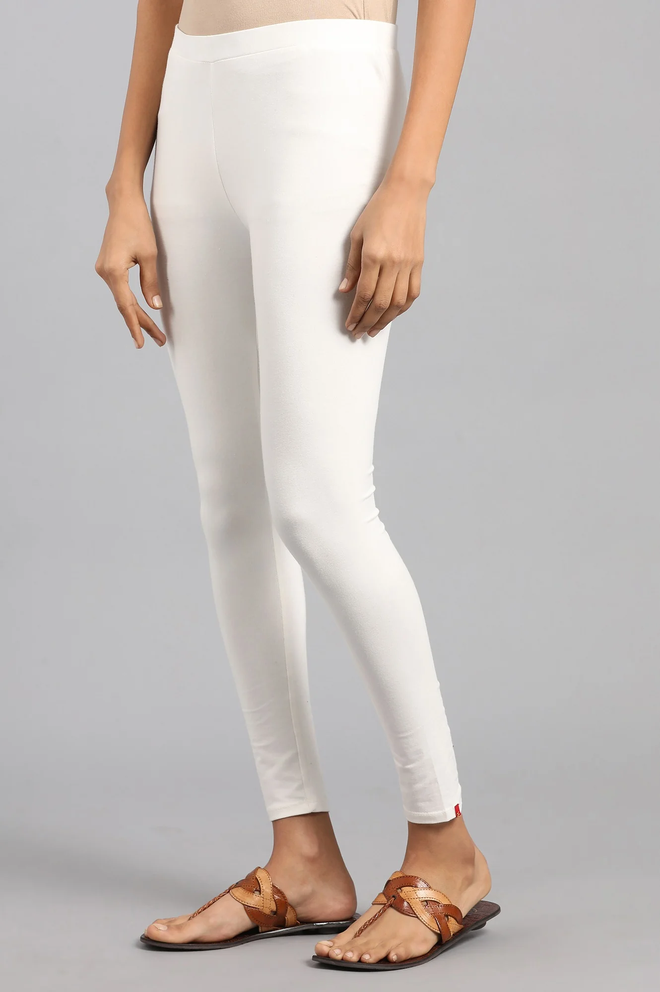 Ecru Solid Slim Pants - Image 2
