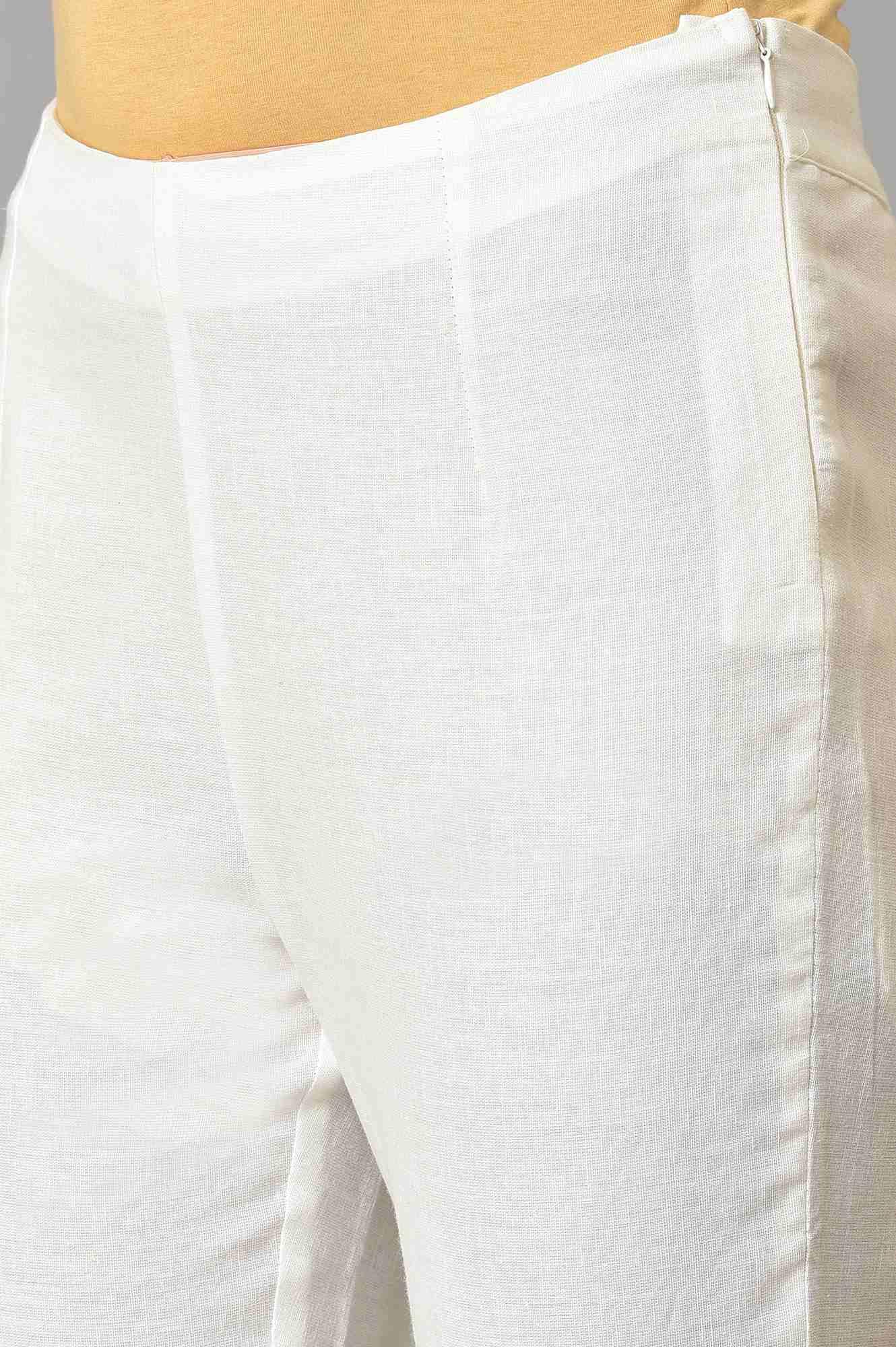Ecru Solid Slim Pants With Lace - Image 7