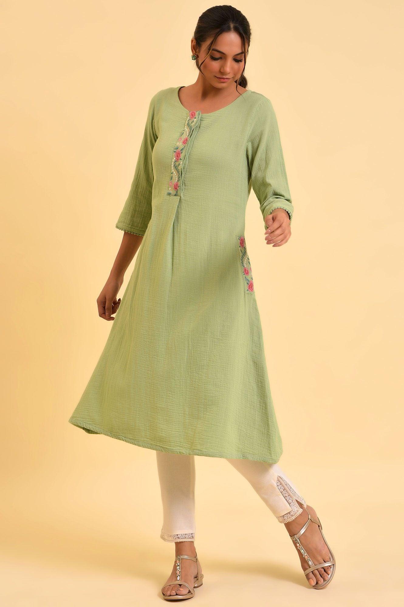 Ecru Solid Slim Pants With Lace On Hem - Image 6