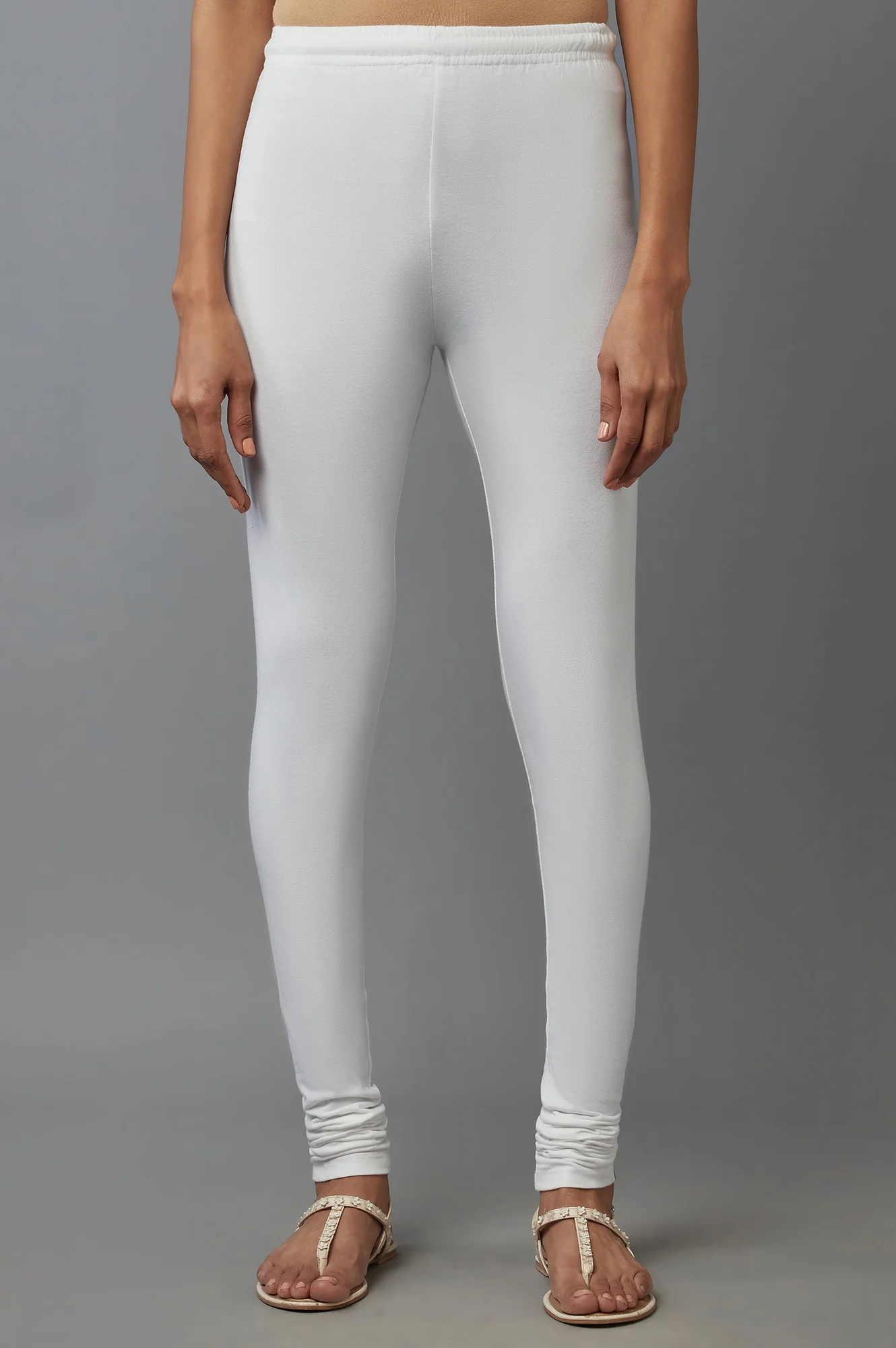 Ecru Solid Ankle Length Churidar