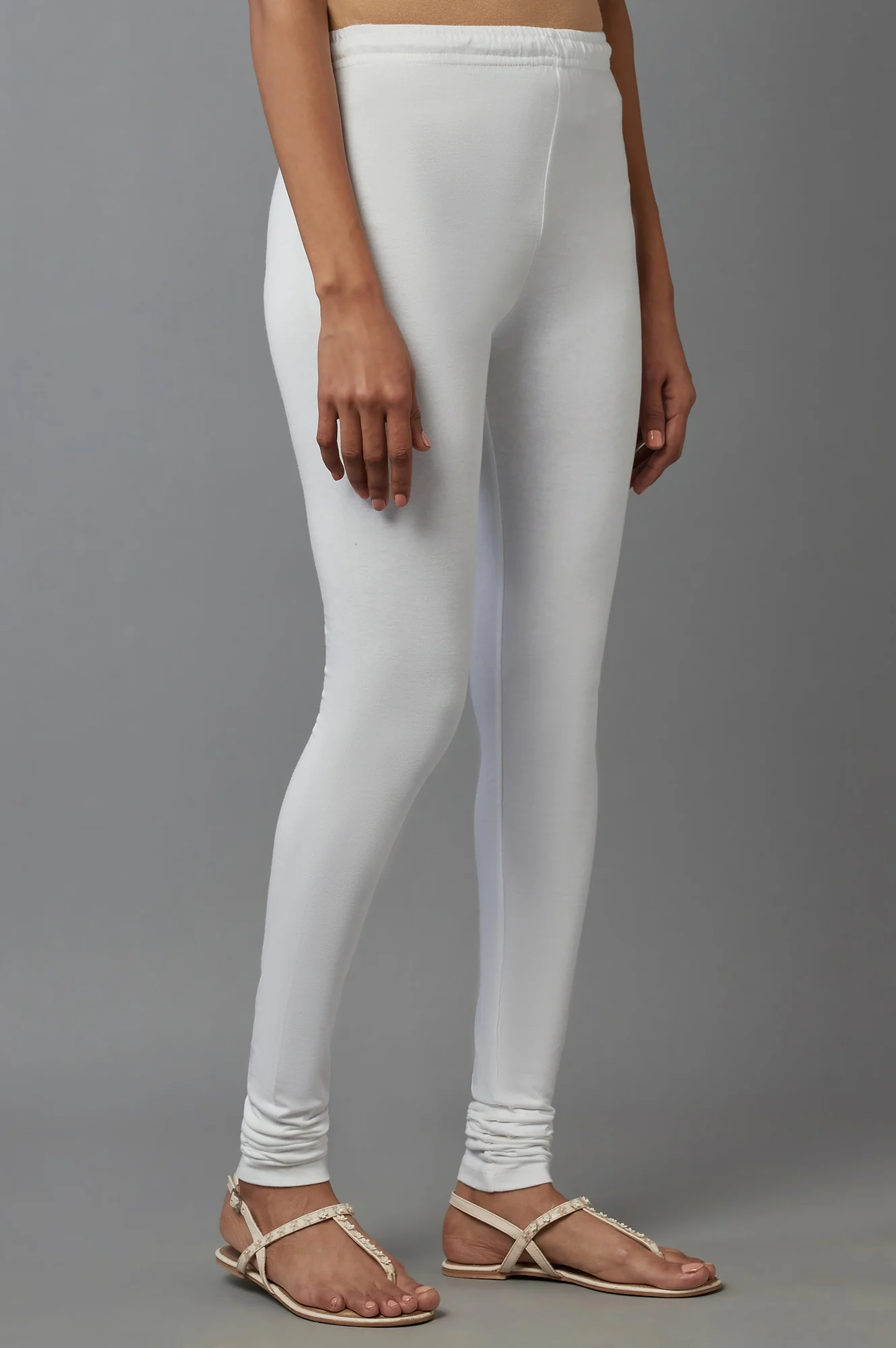 Ecru Solid Ankle Length Churidar - Image 4