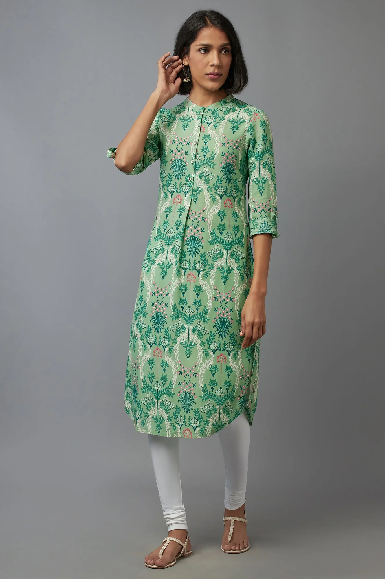 Ecru Solid Ankle Length Churidar - Image 5