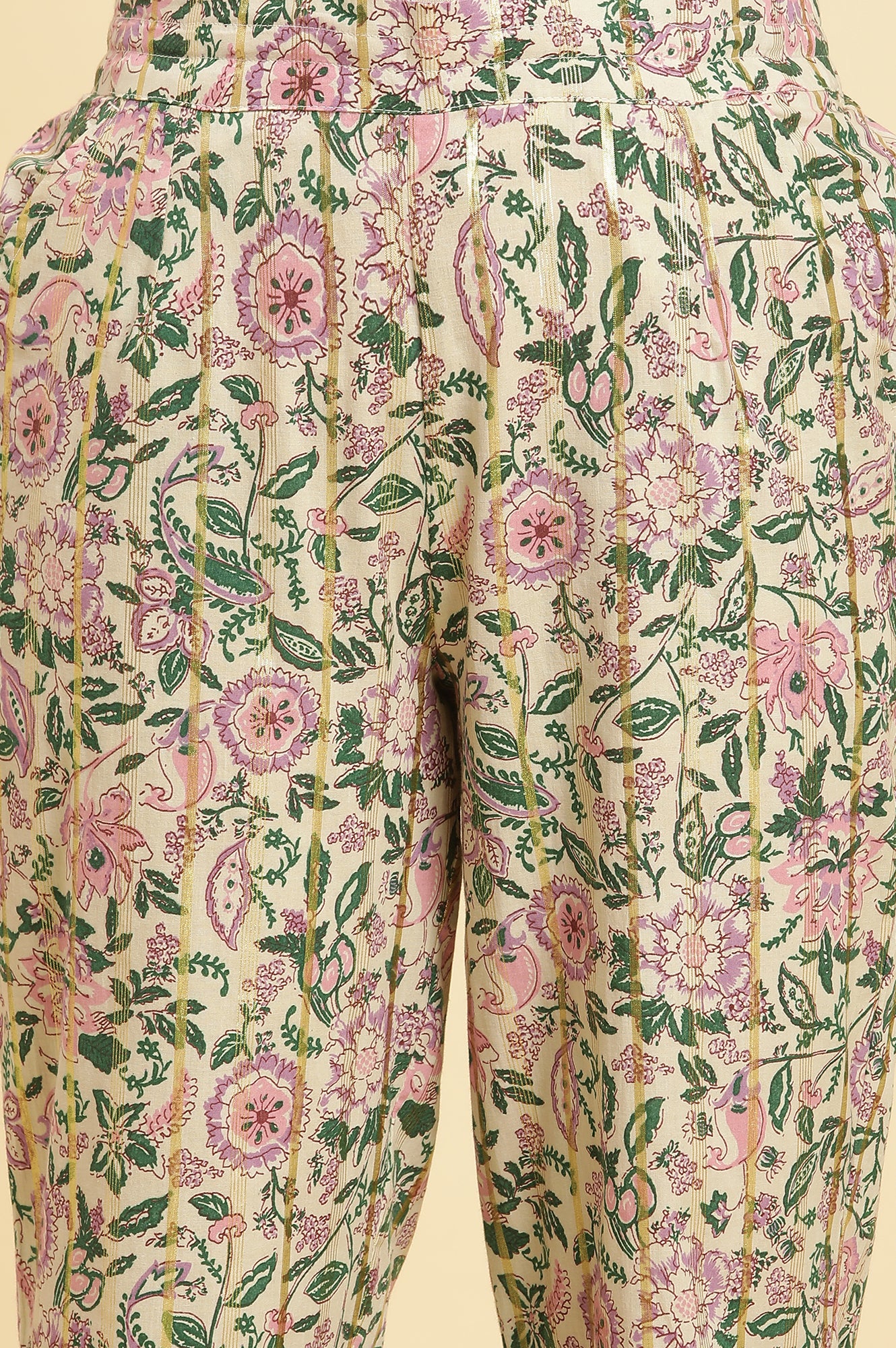 Ecru Straight Pants With Multi-Coloured Floral Print - Image 6
