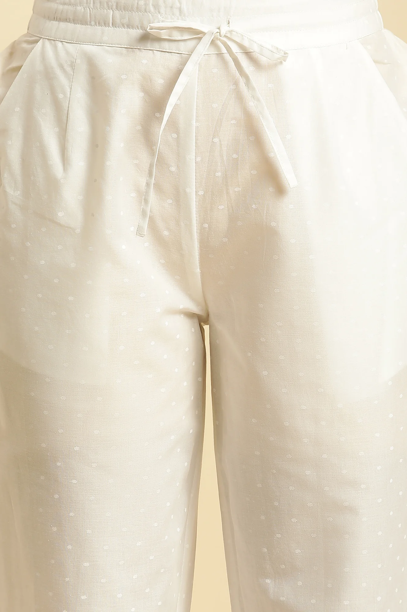 Ecru Straight Pants With Printed Hemline - Image 6
