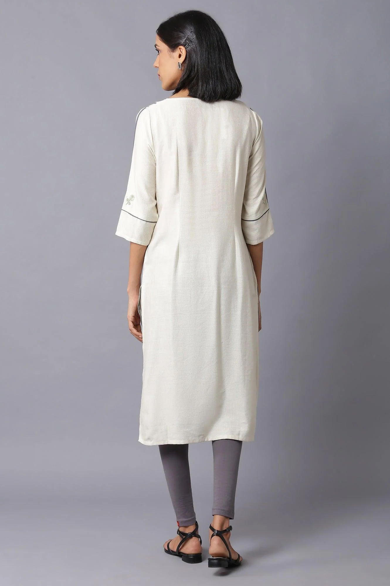 Ecru Straight Printed kurta - Image 2