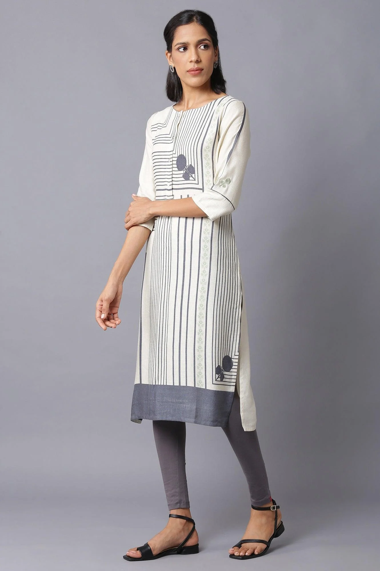 Ecru Straight Printed kurta - Image 3