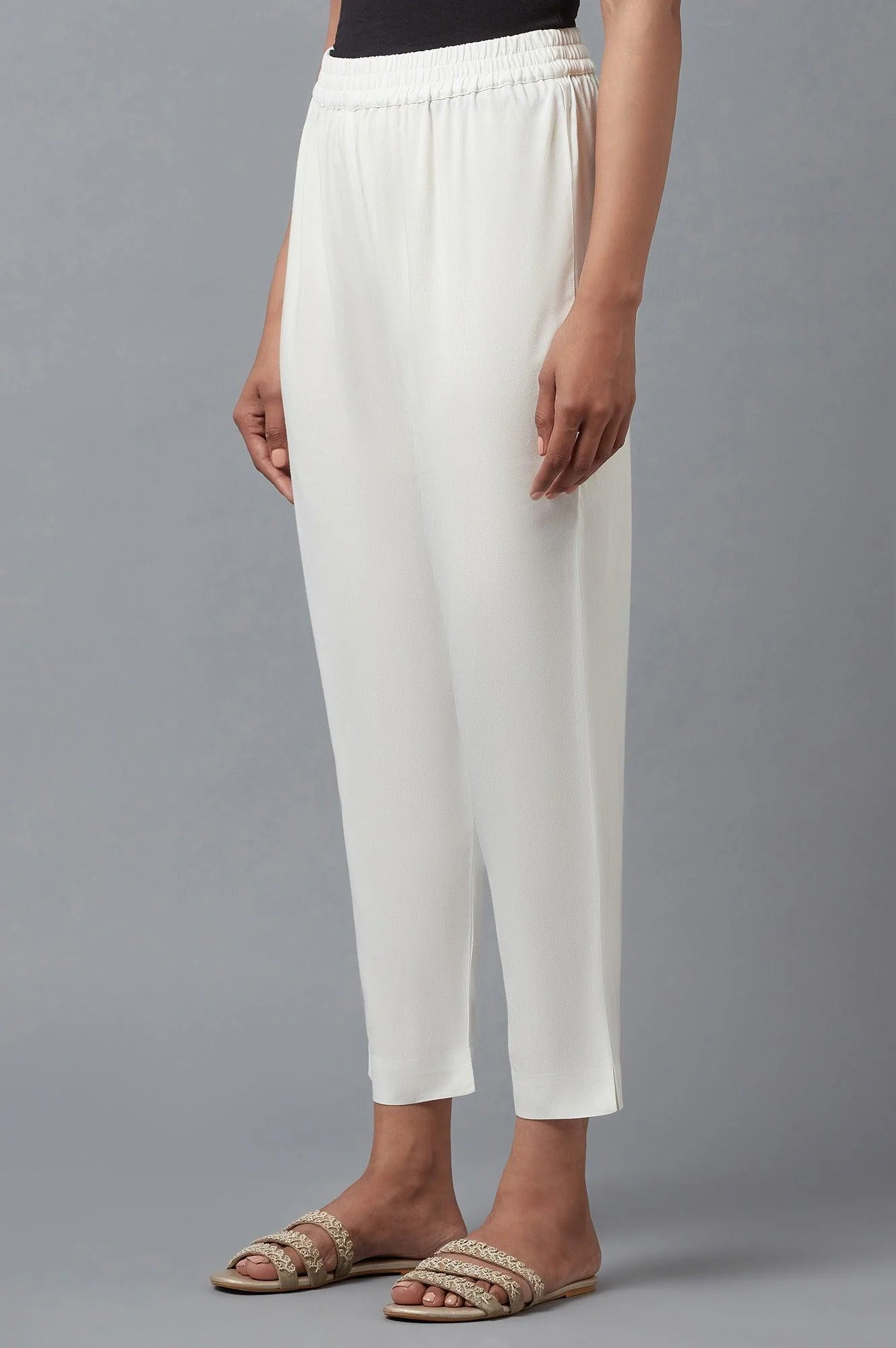 Ecru Straight Silhouette Slim Pants - Image 3