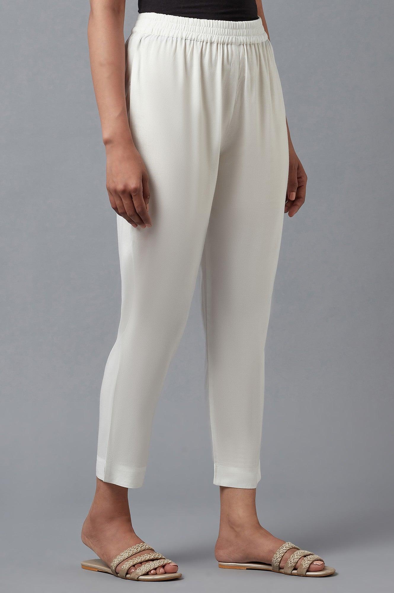 Ecru Straight Silhouette Slim Pants - Image 4