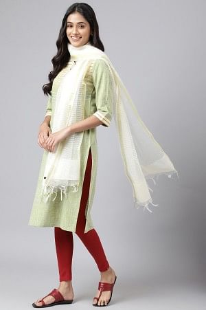 Ecru Stripe Weave Jacquard Dupatta - Image 3