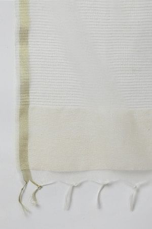 Ecru Stripe Weave Jacquard Dupatta - Image 4