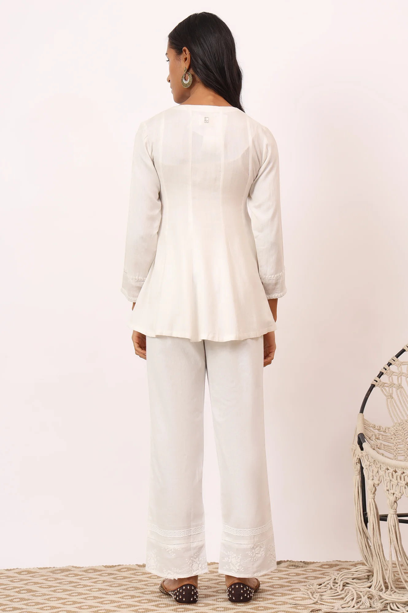 Ecru V-neck Chikankari Flared Top - Image 6