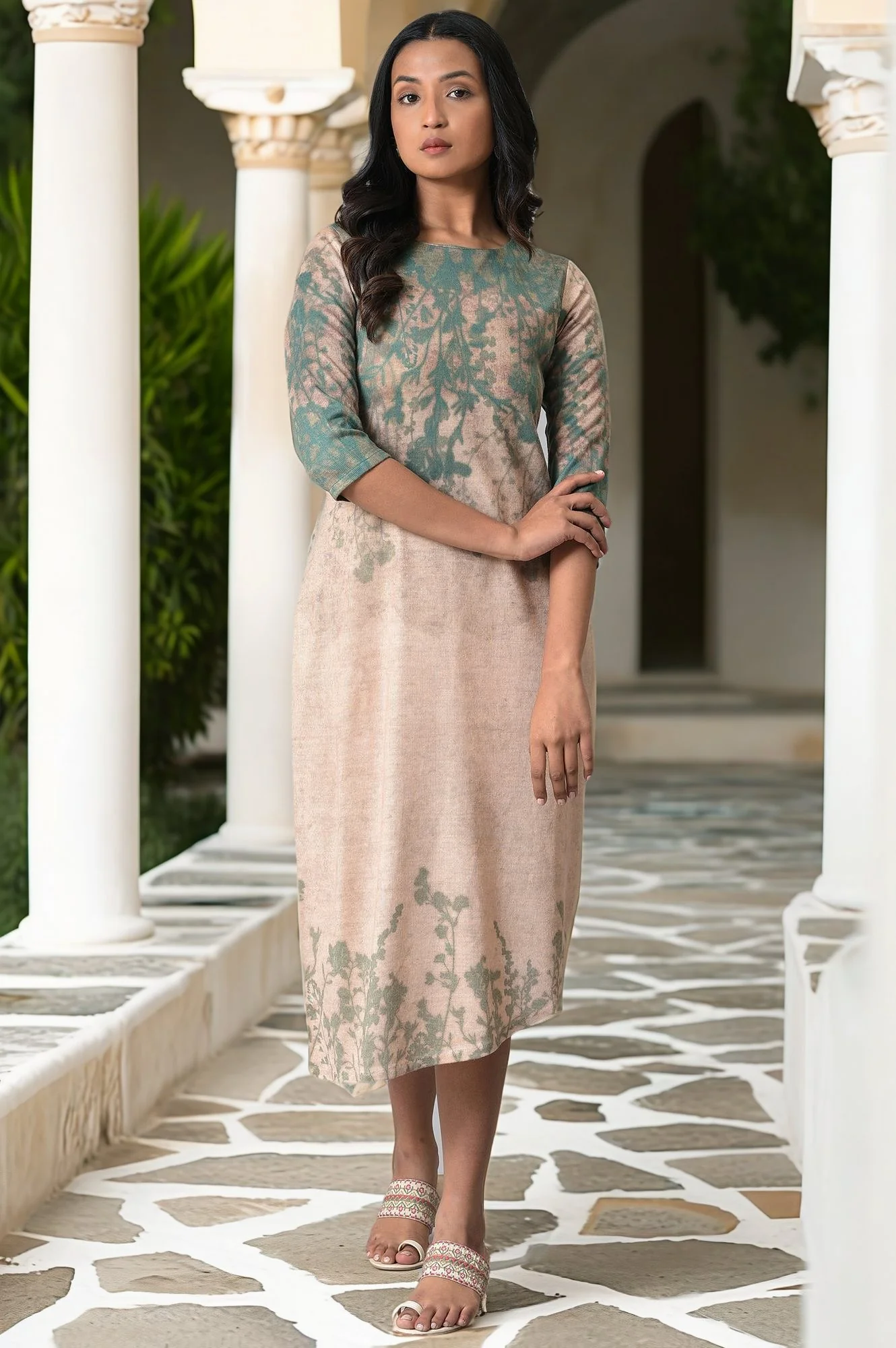Ecru Western Dress With Floral Print