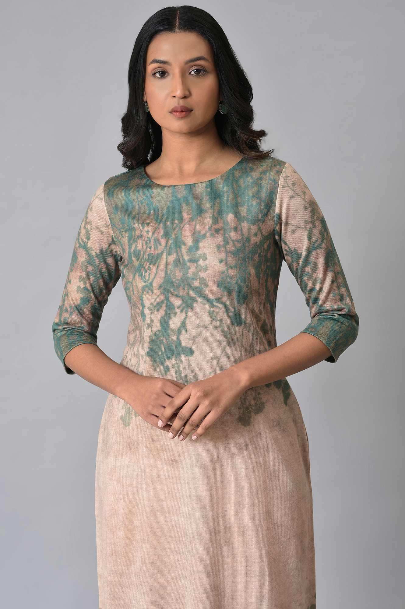 Ecru Western Dress With Floral Print - Image 6