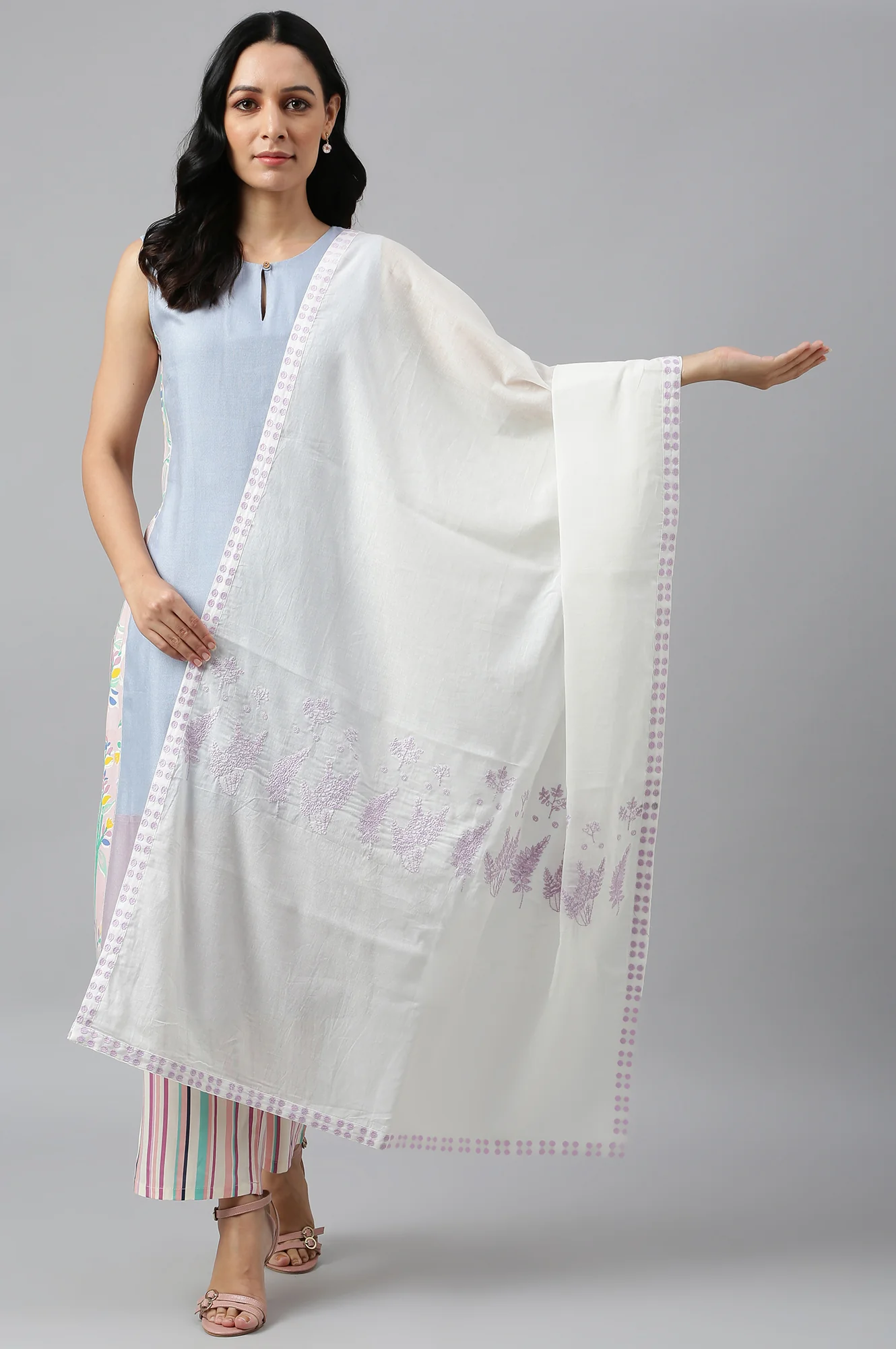 Ecru Women Voile Embroidered Dupatta