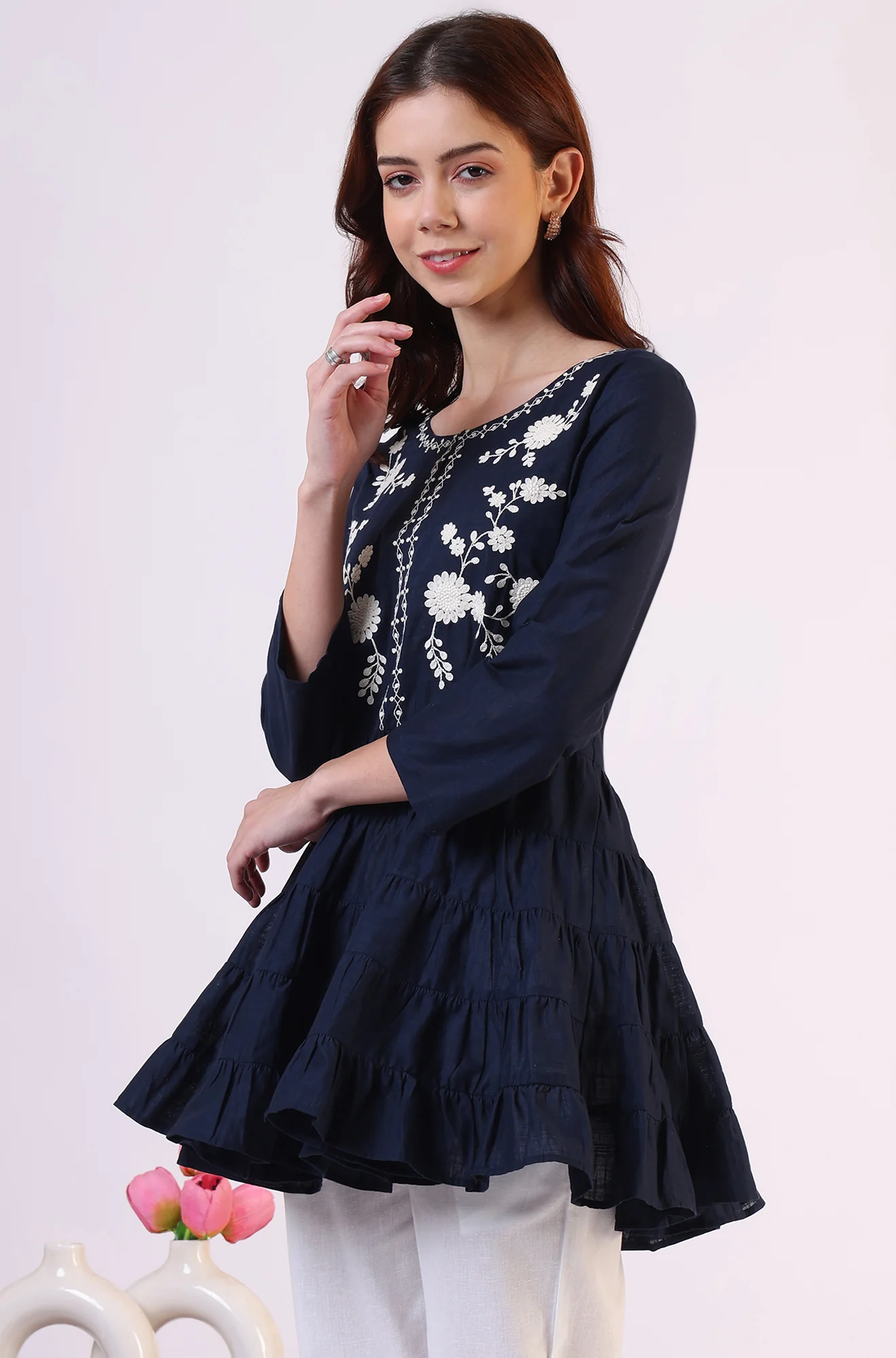Embroidered Flared Pure Cotton Top - Image 5