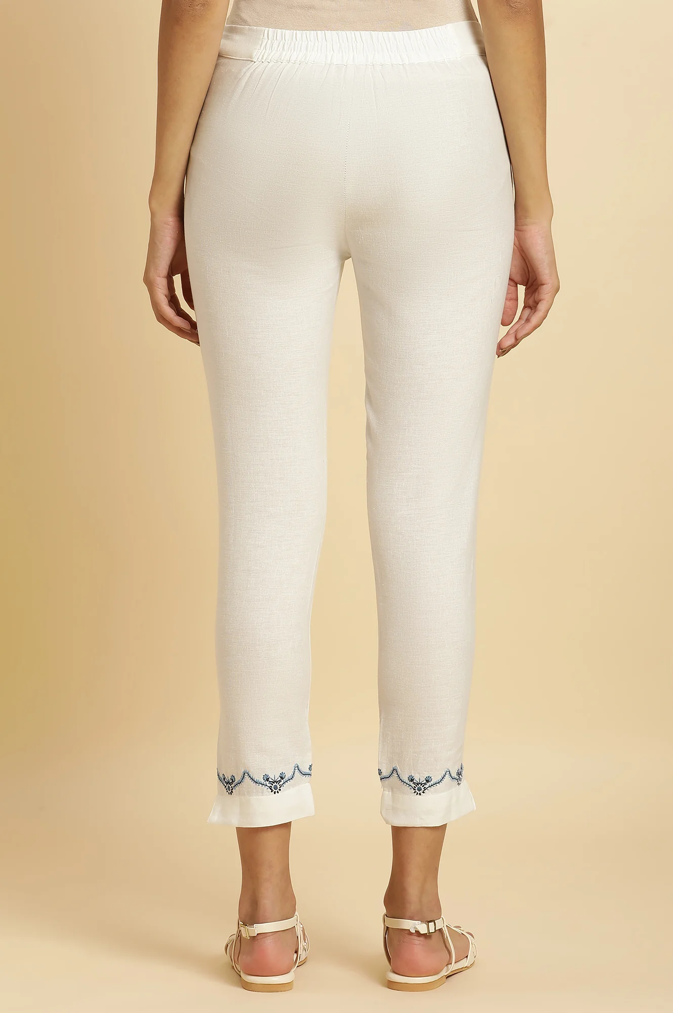 Embroidered Golden And White Slim Pants Combo - Image 6