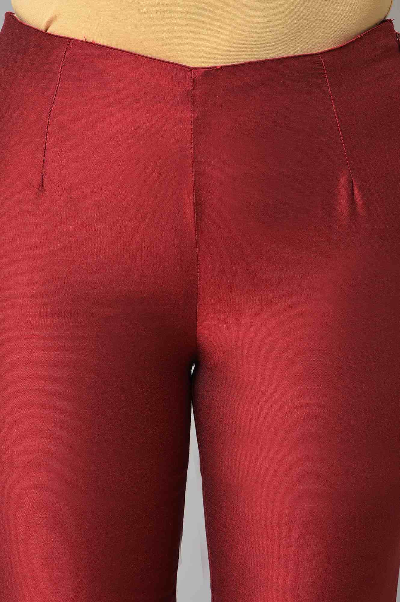 Embroidered Red And White Slim Pants Combo - Image 4