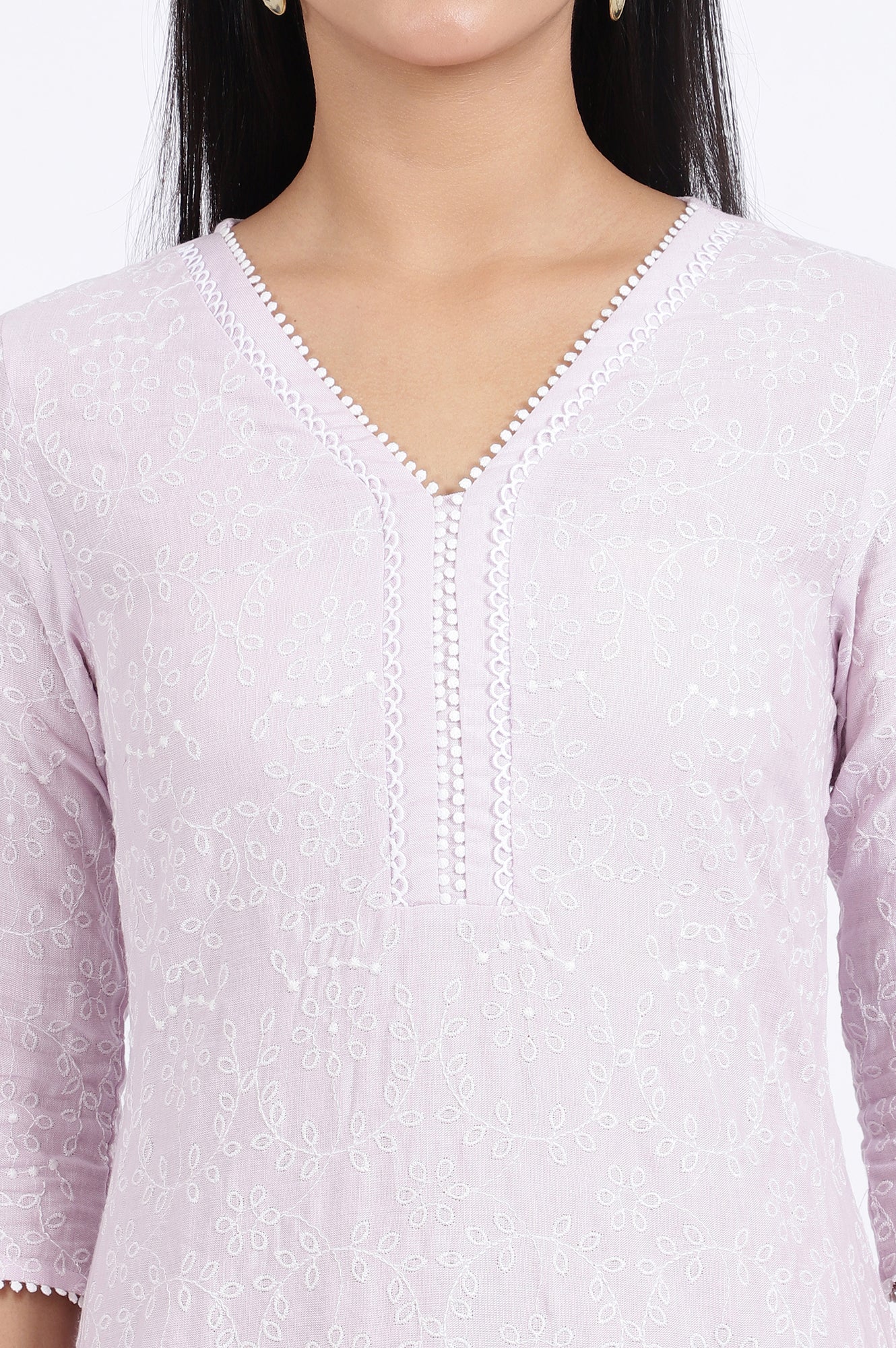 Purple Embroidered Straight Rayon Kurta - Image 4