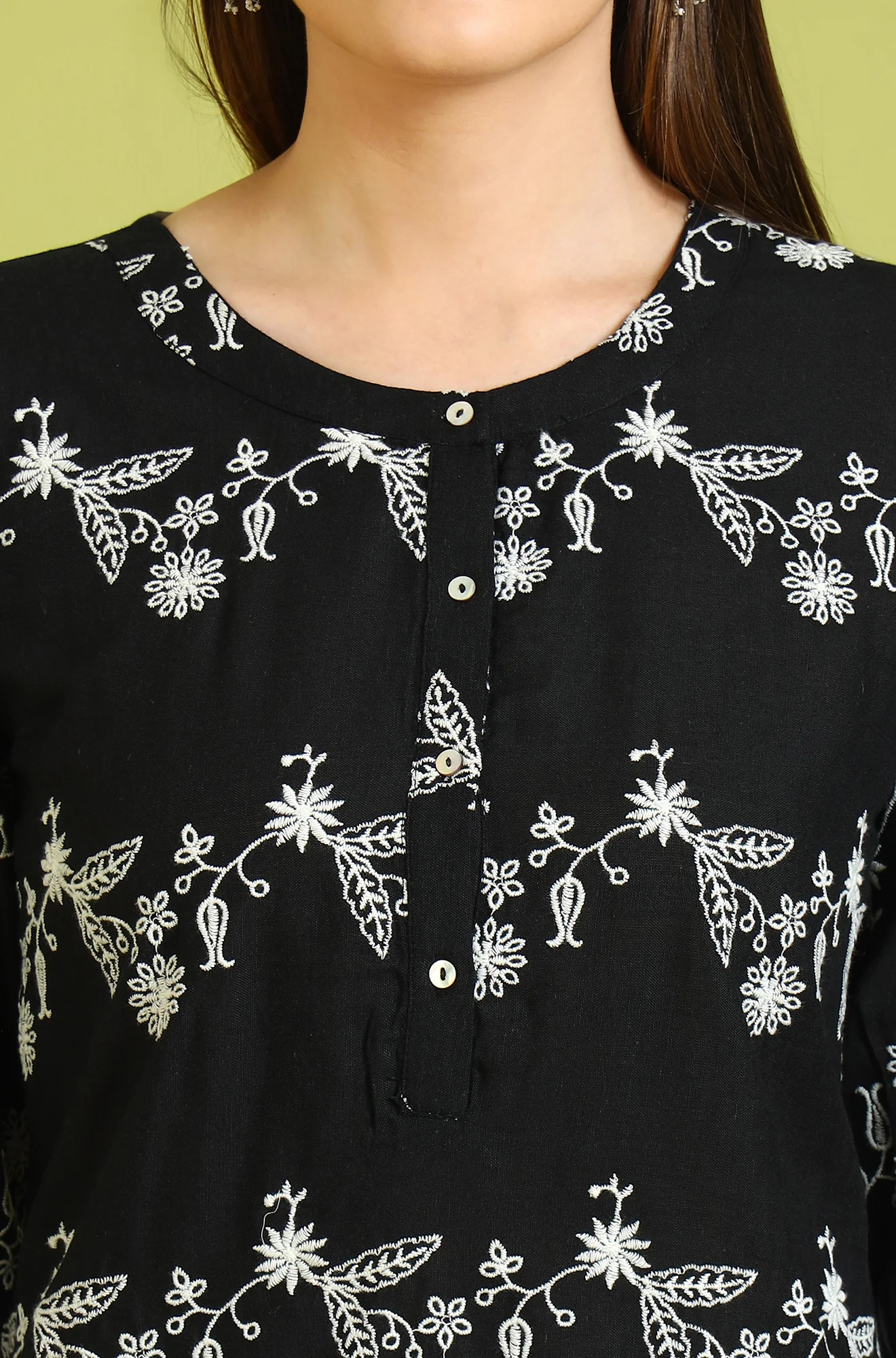Black Embroidered Straight Rayon Top - Image 4