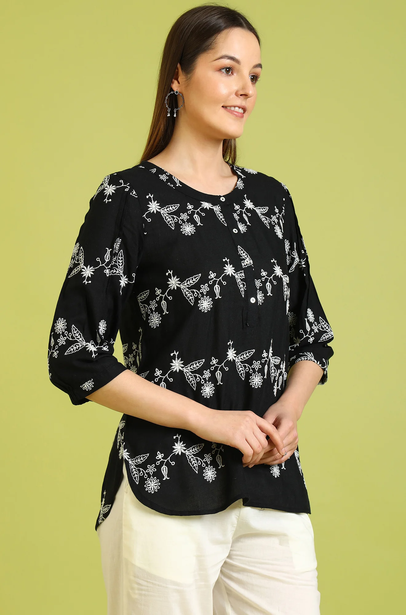 Black Embroidered Straight Rayon Top - Image 7