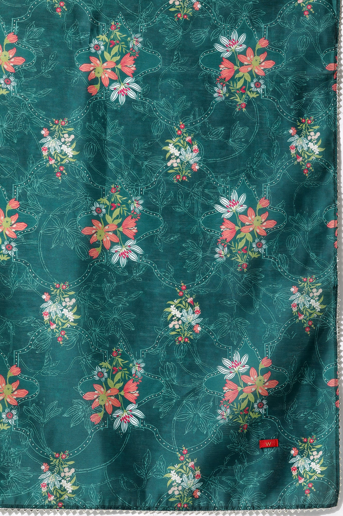 Emerald Green Panelled Embroidered Kurta, Pants And Printed Chanderi Dupatta - Image 10