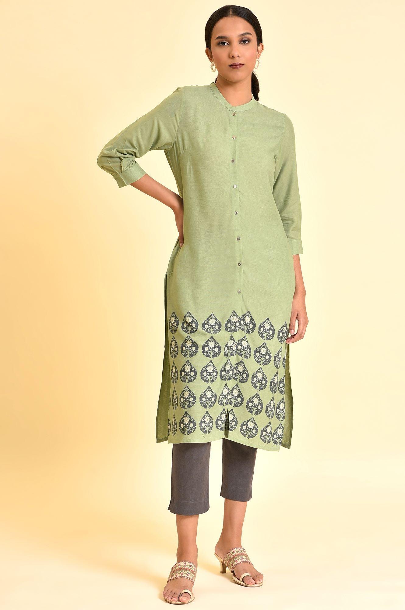 Fern Green Printed Kurta And Pants Set - Image 2