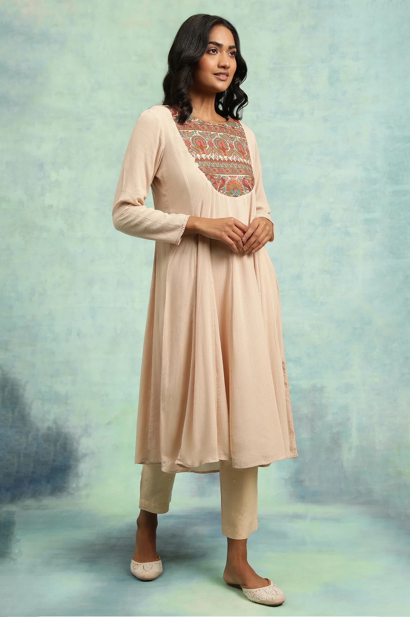 Flared Rayon Crepe kurta With Elaborate Embroidery - Image 4