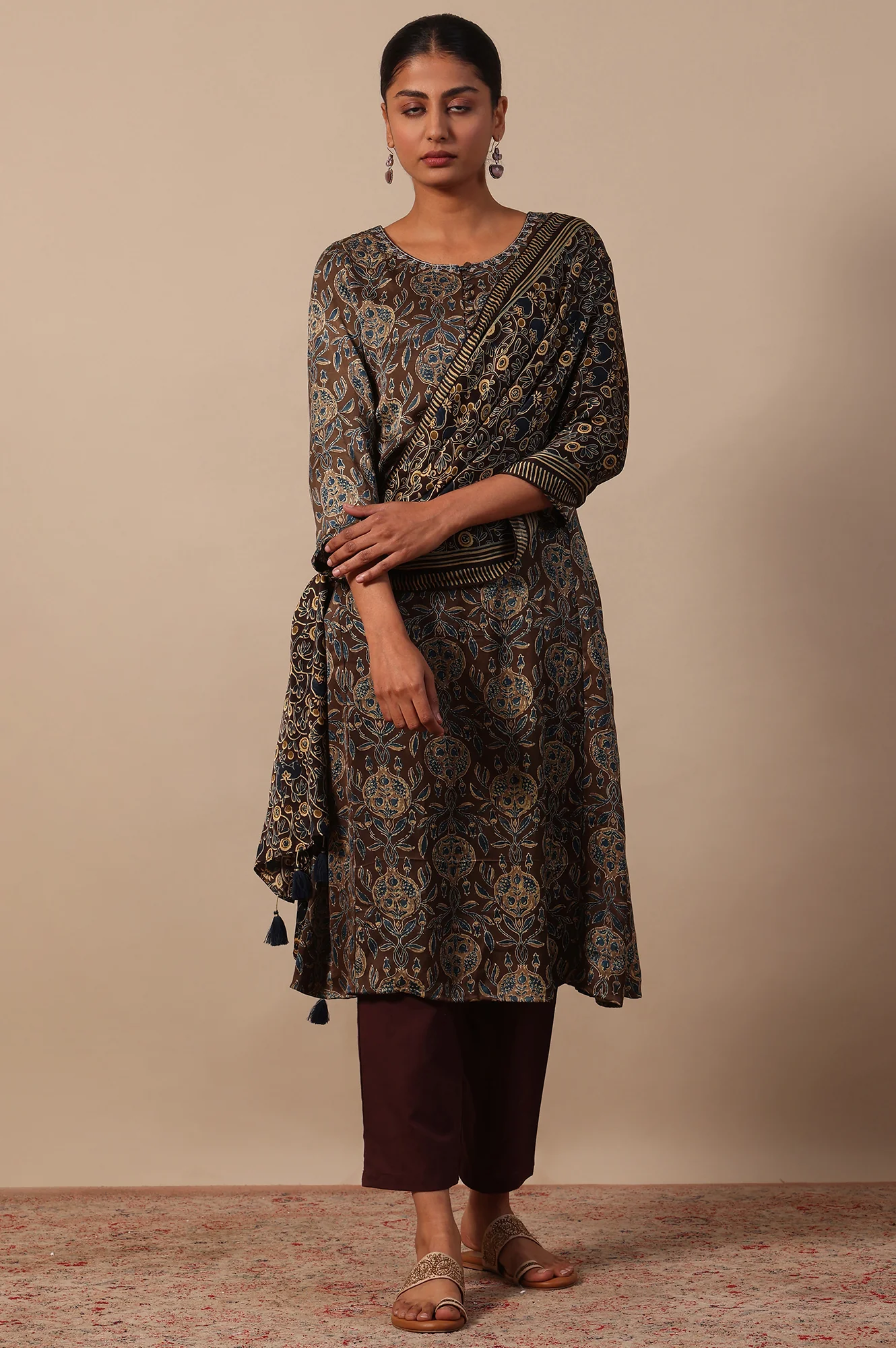 Floral Printed A-line Modal Satin Kurta - Image 8