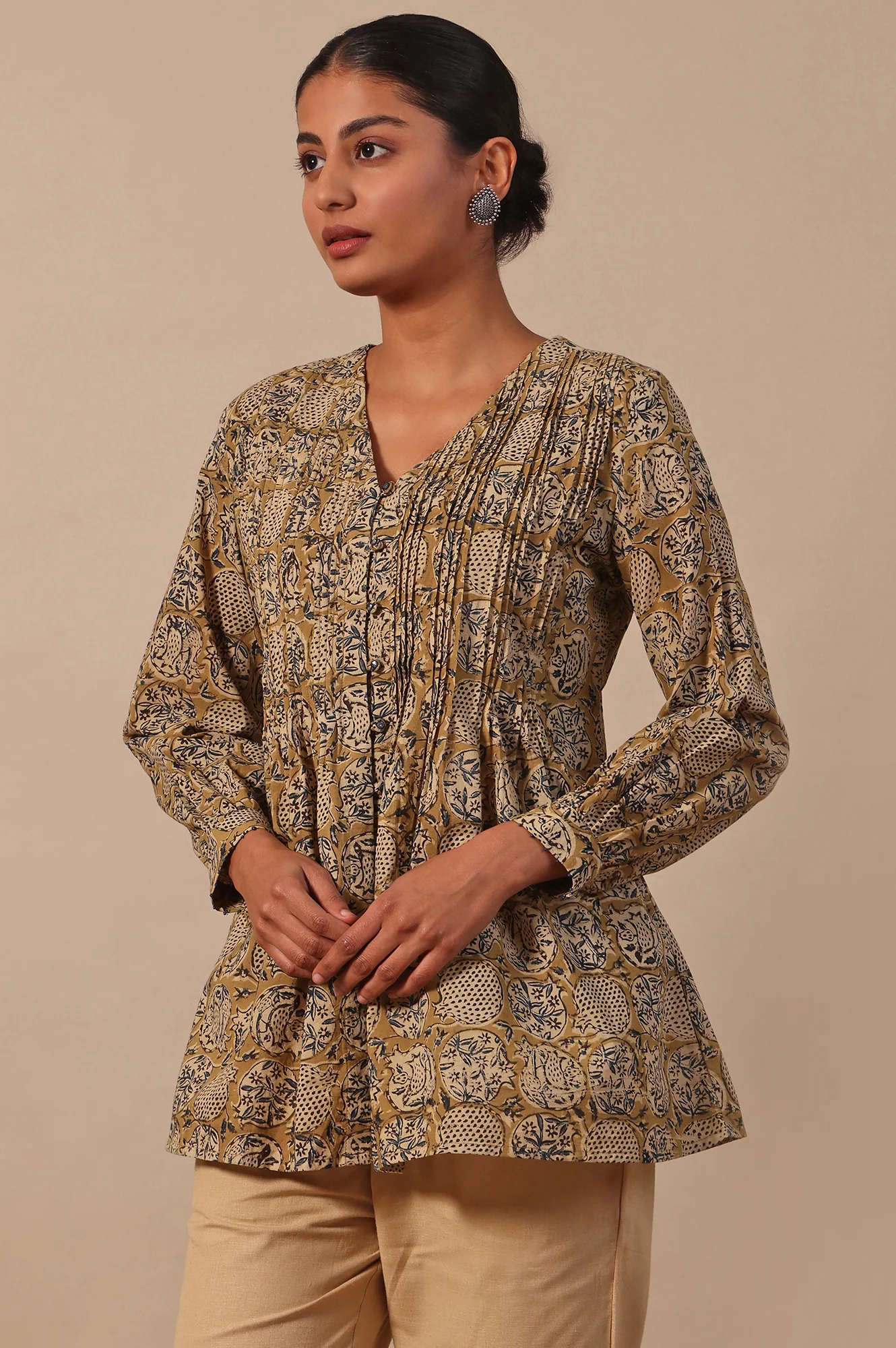 Yellow Floral Printed A-Line Pure Cotton Top - Image 5