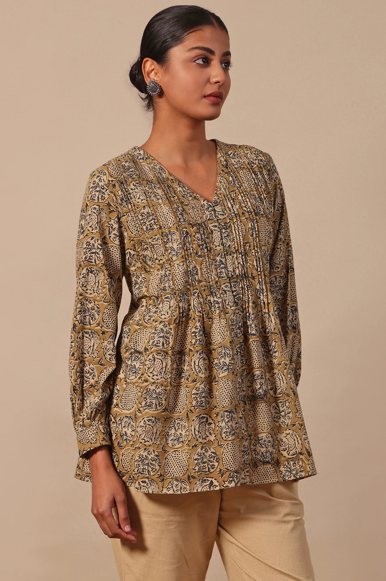 Yellow Floral Printed A-Line Pure Cotton Top - Image 7