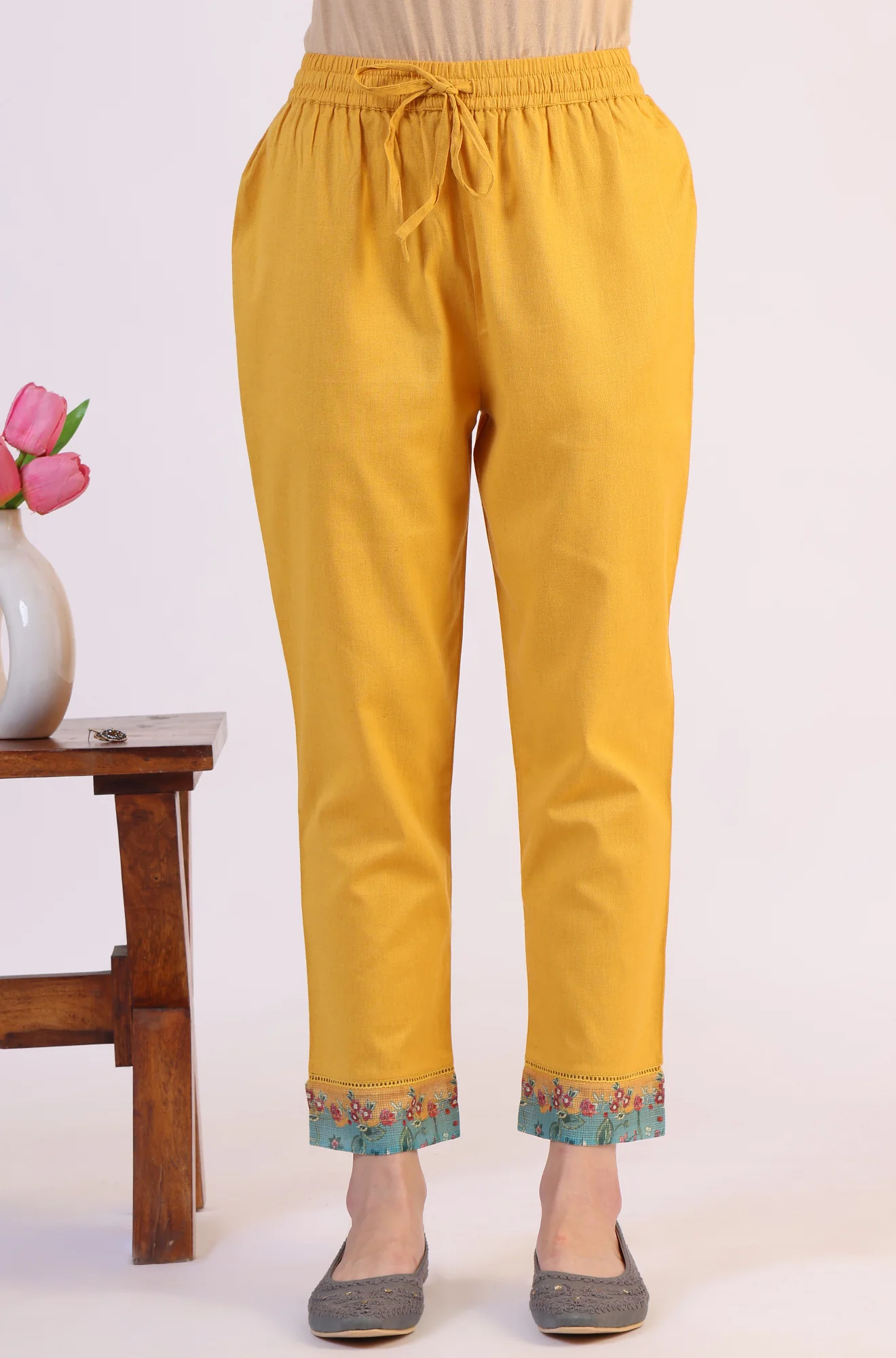 Yellow Floral Printed Flared Kota Kurta & Slim Pants With Dupatta Set - Image 8