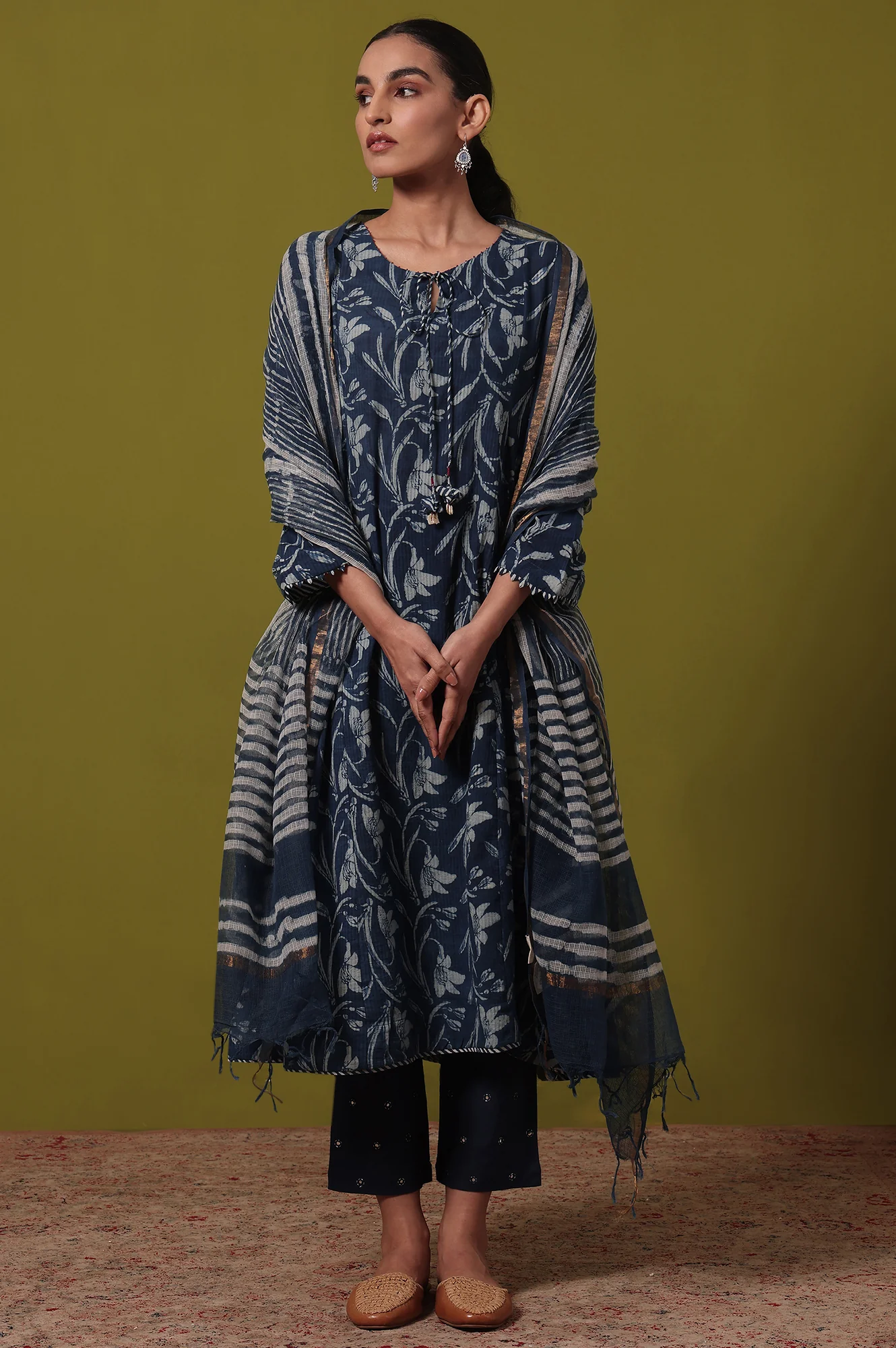 Floral Printed Flared Pure Cotton Kurta - Image 2