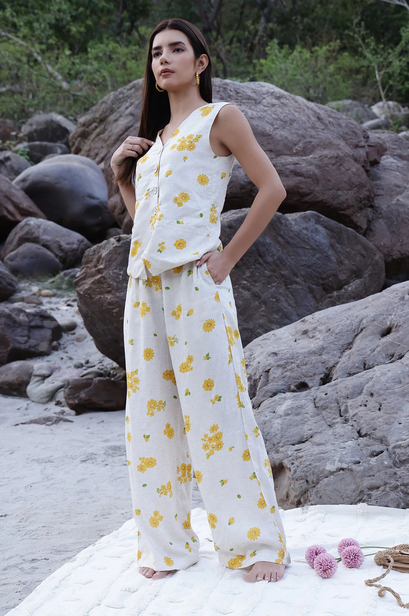 Floral Printed Rayon Top & Parallel Pant Co-Ord Set