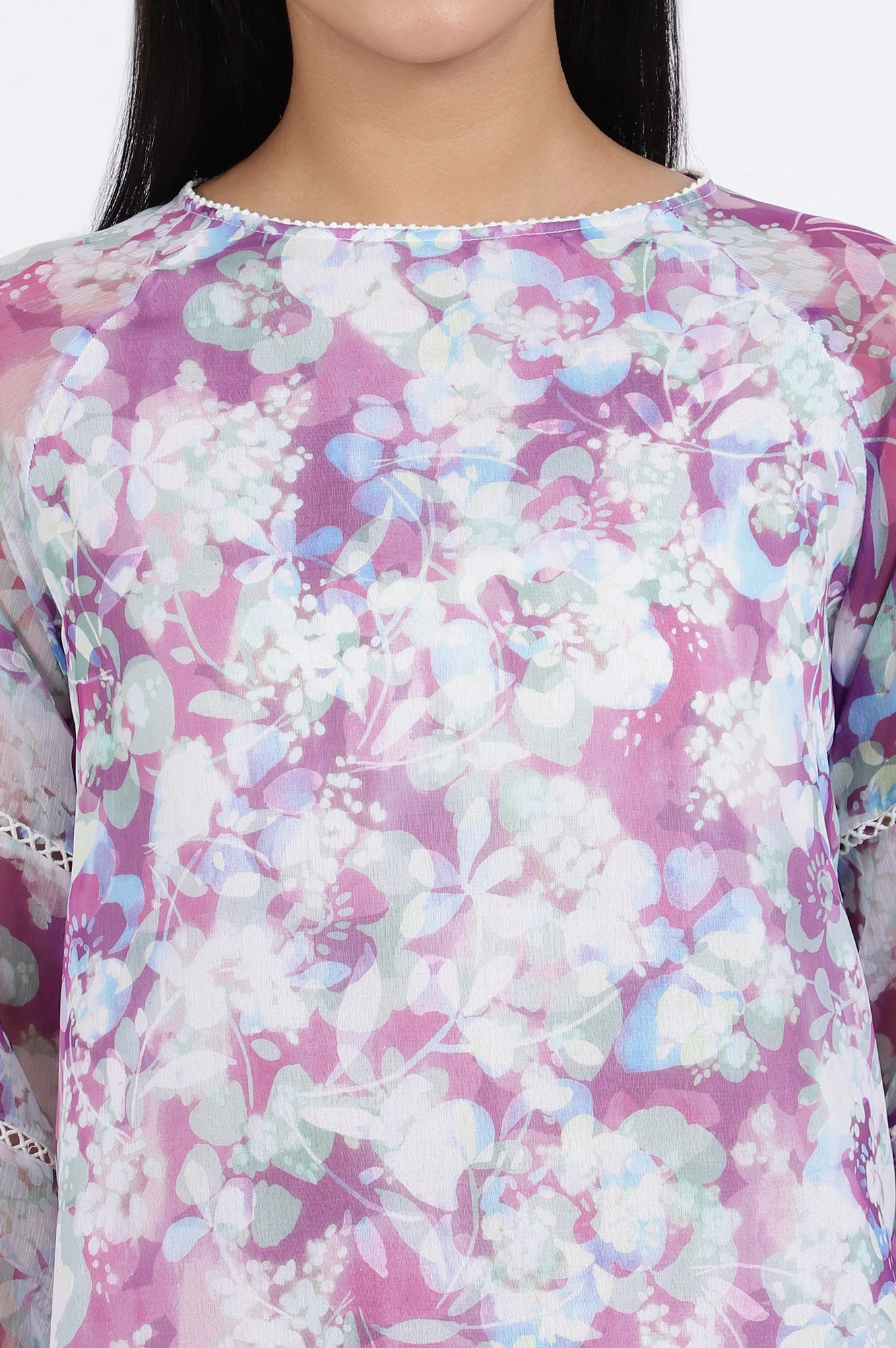 Multicoloured Floral Printed Straight Polyester Top - Image 4