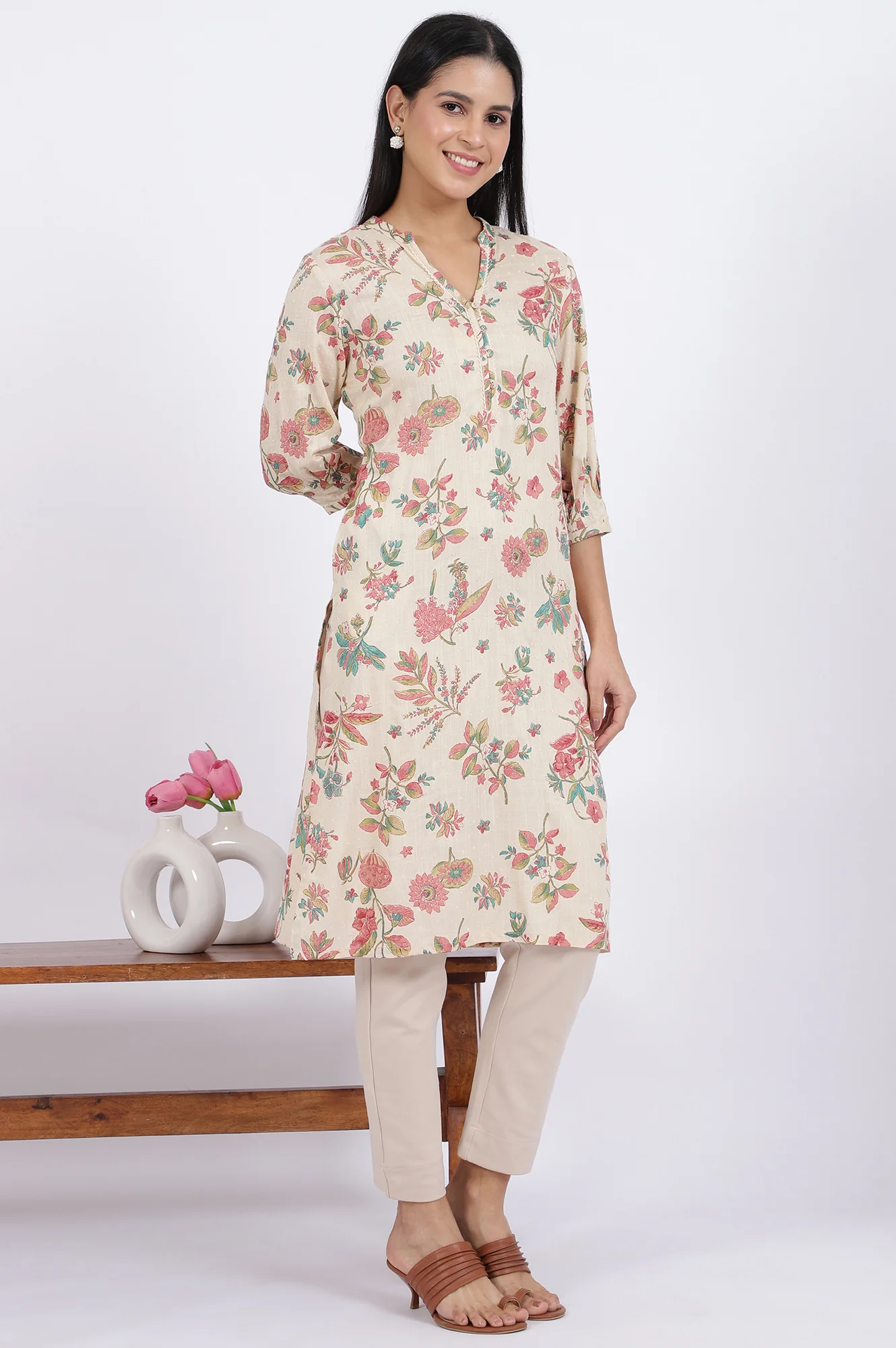 Floral Printed Straight Viscose Kurta - Image 7